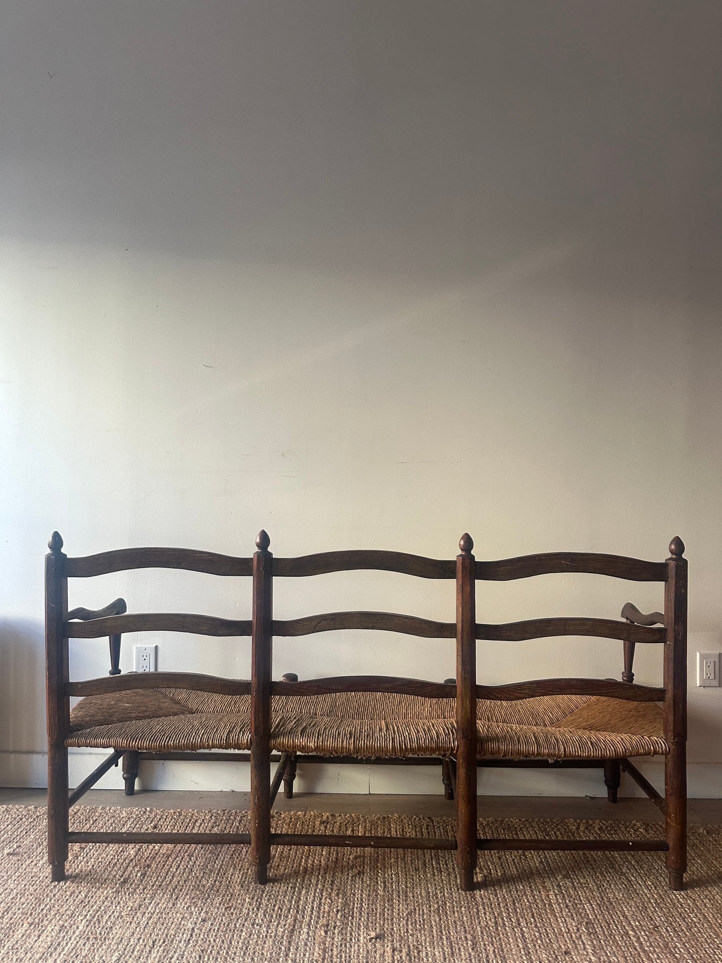 French provincial rush seat bench