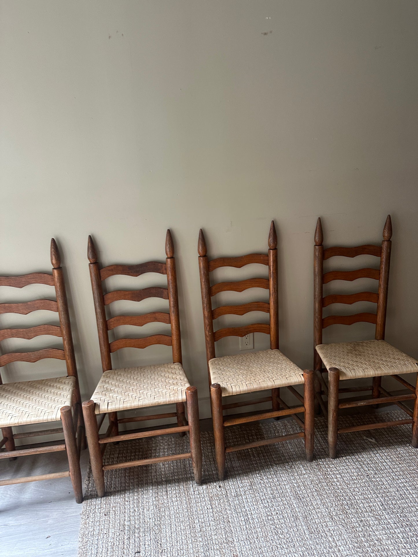 Woven ladder back chairs. Sold as set of 4.