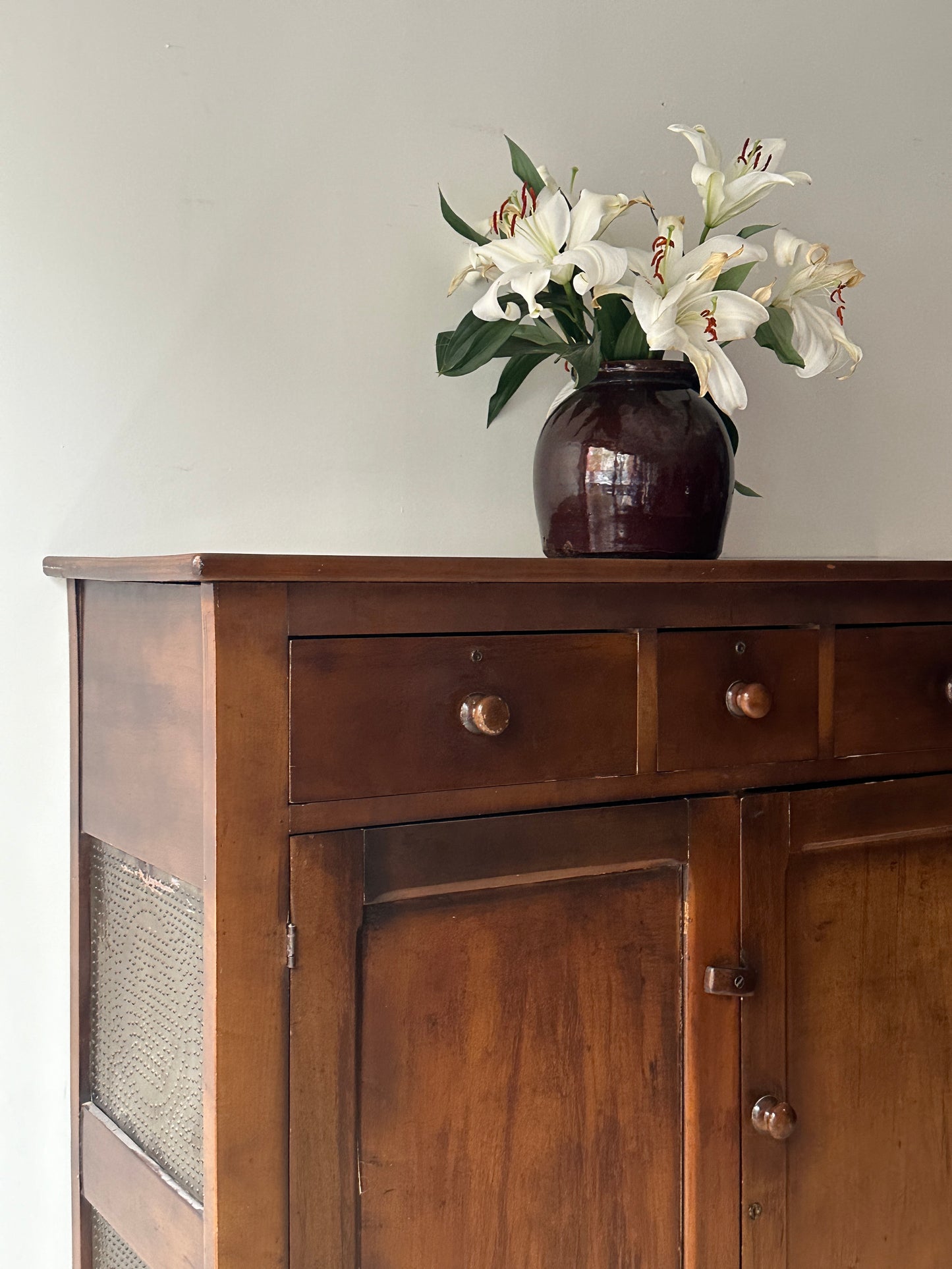 Punched tin pie cupboard
