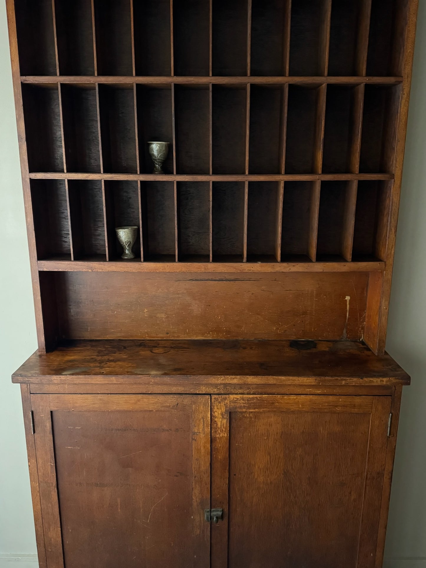 Oak stepback display cupboard
