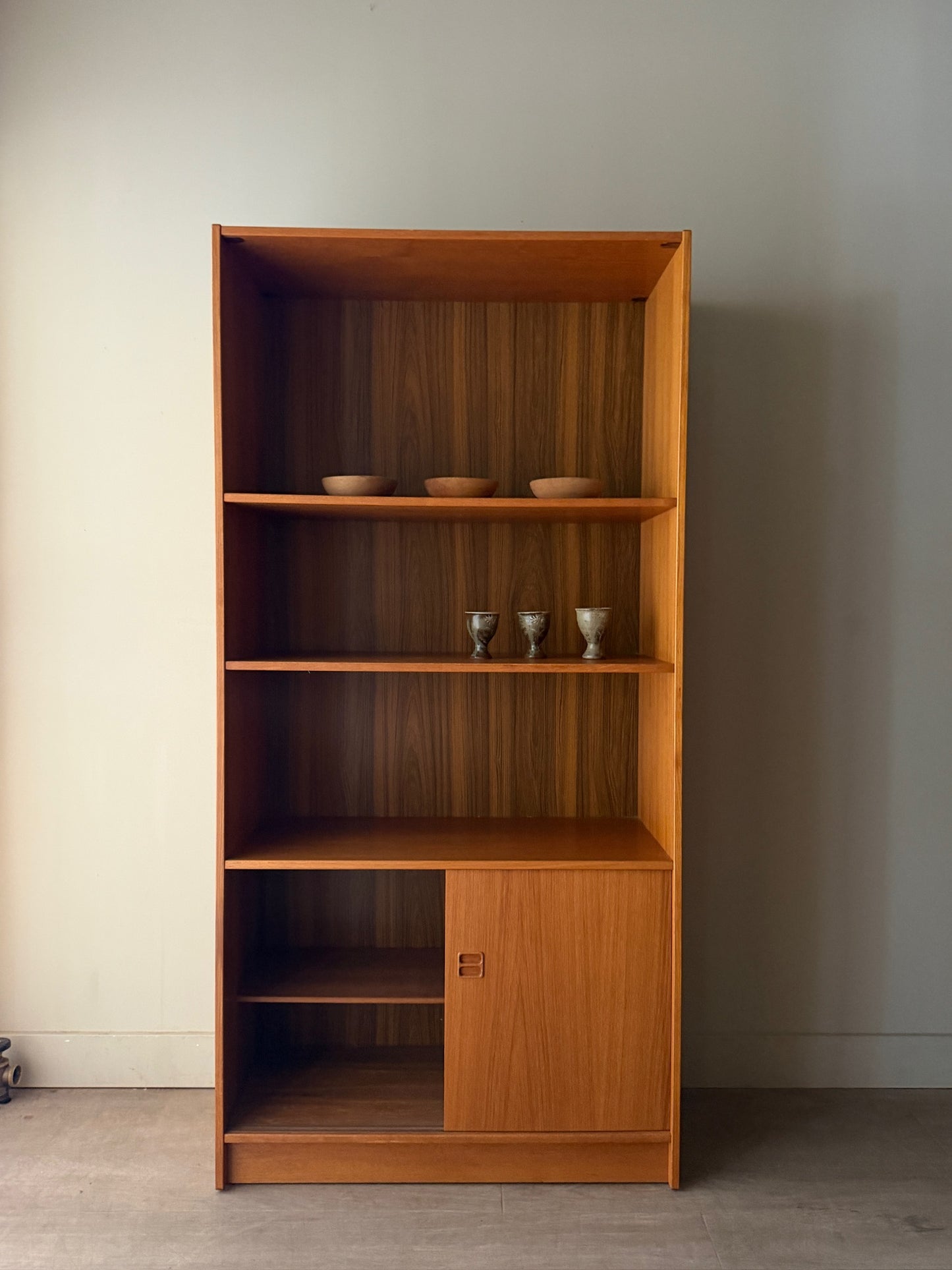 Danish teak bookcase with sliding doors