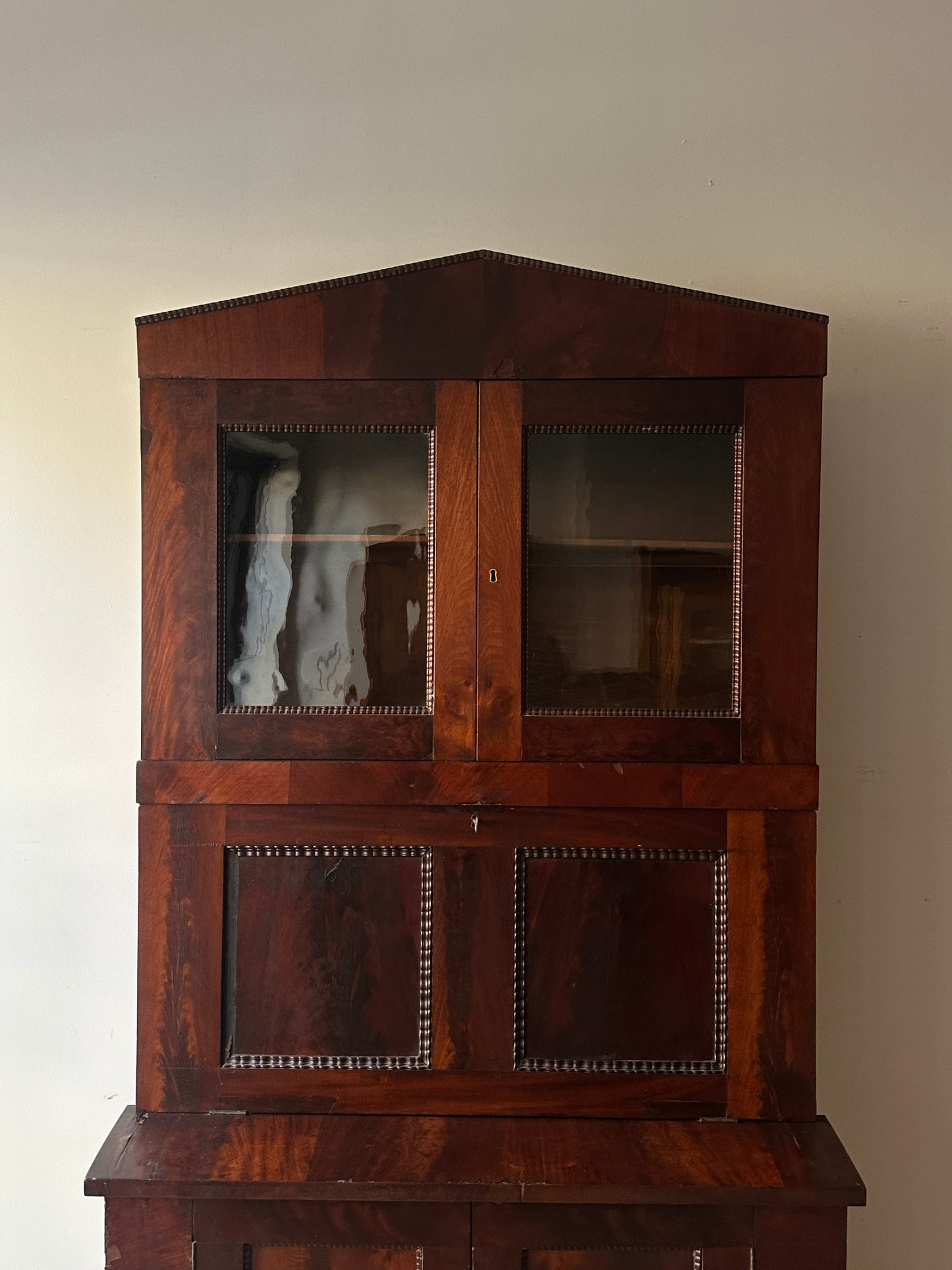 Burled mahogany secretary cabinet