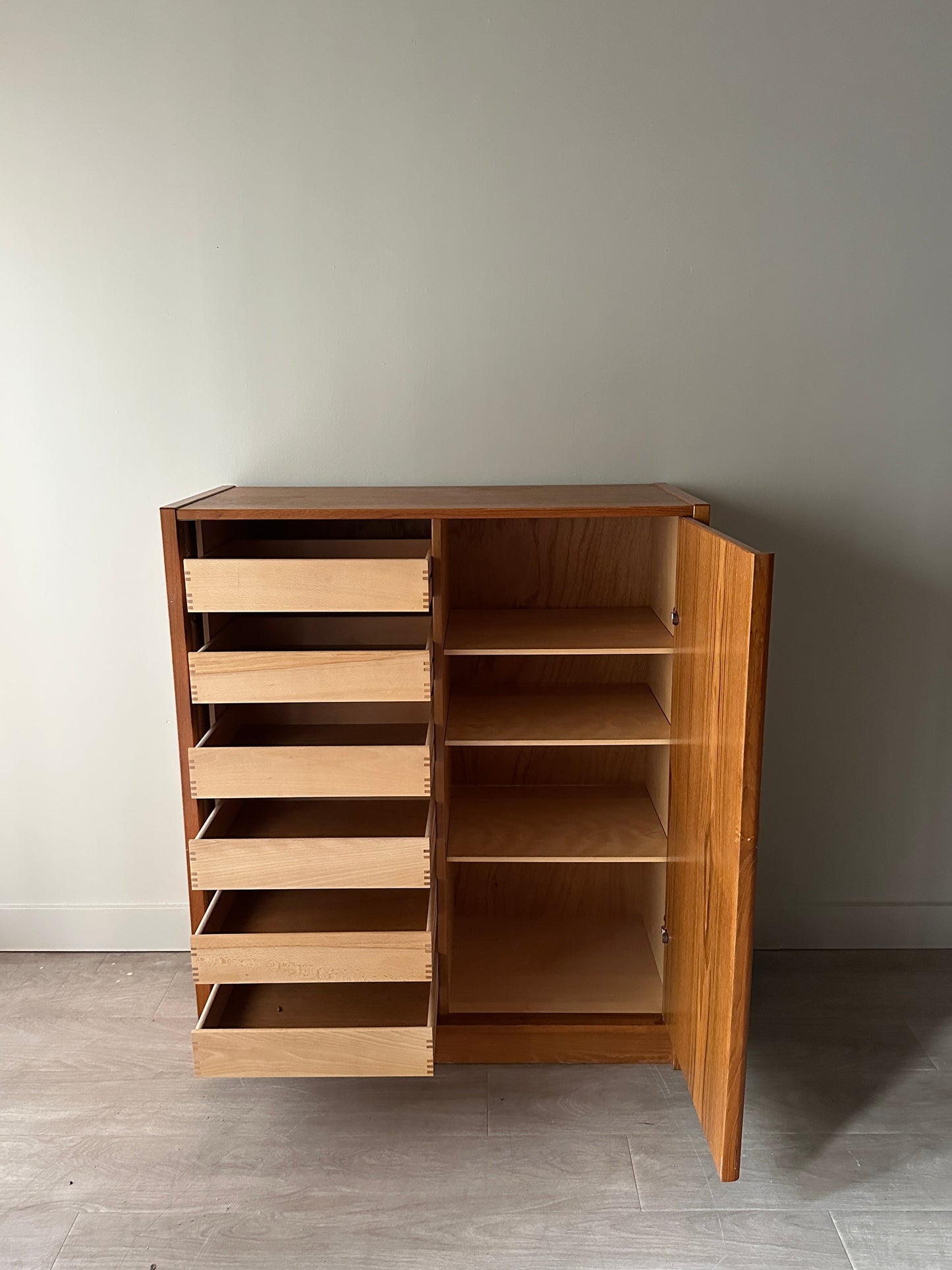Danish teak one door cabinet. As is.