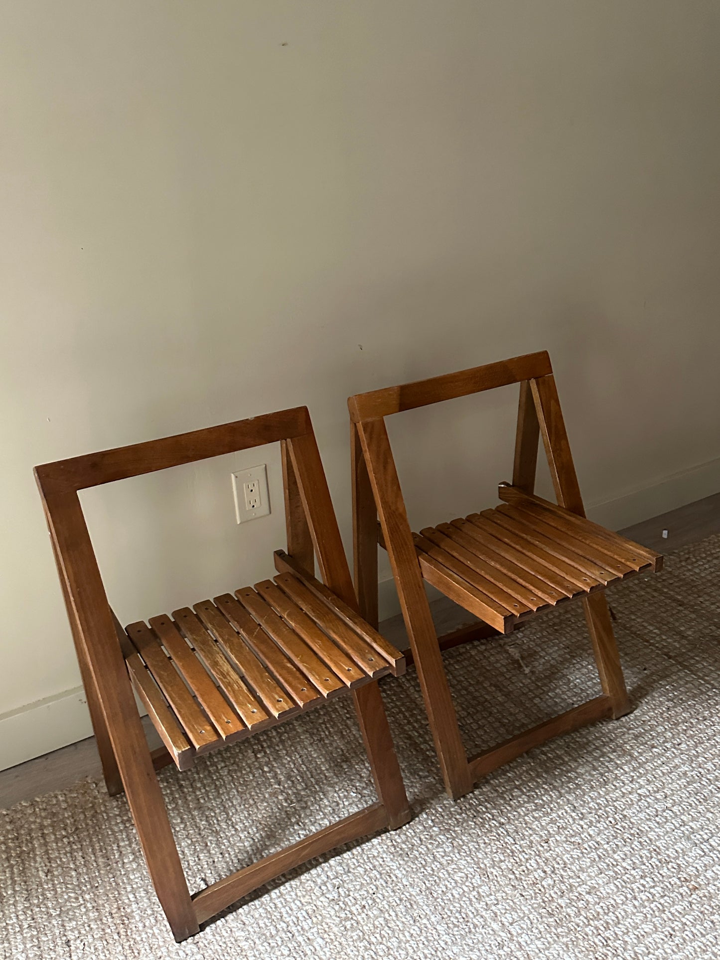 Pine folding chairs. Sold as pair.