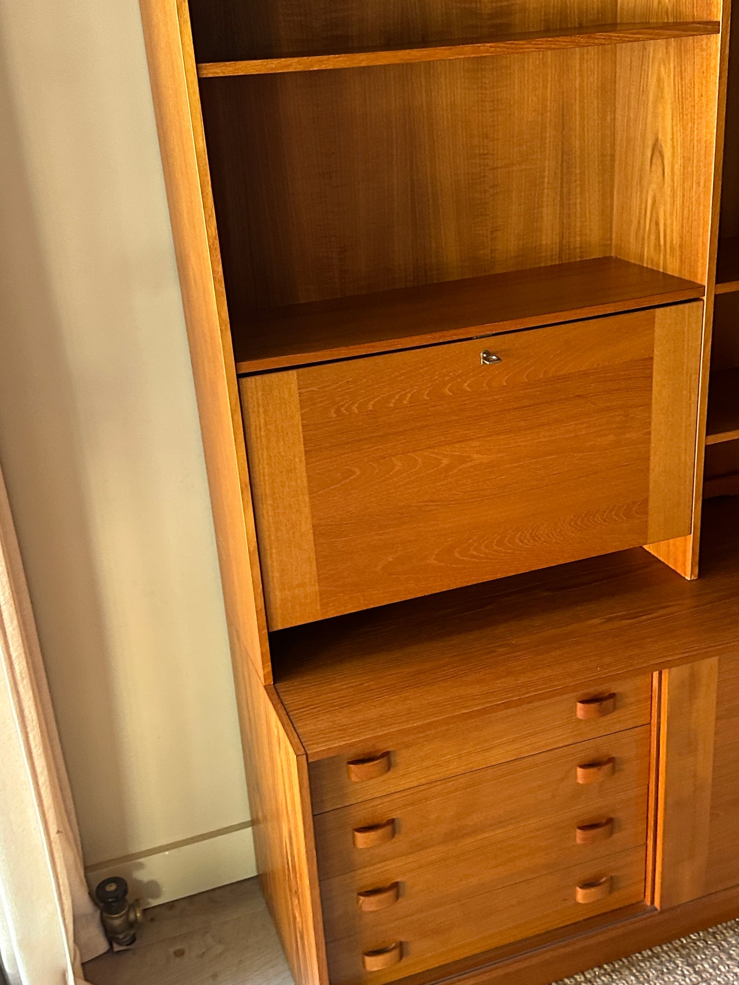 Two piece teak hutch