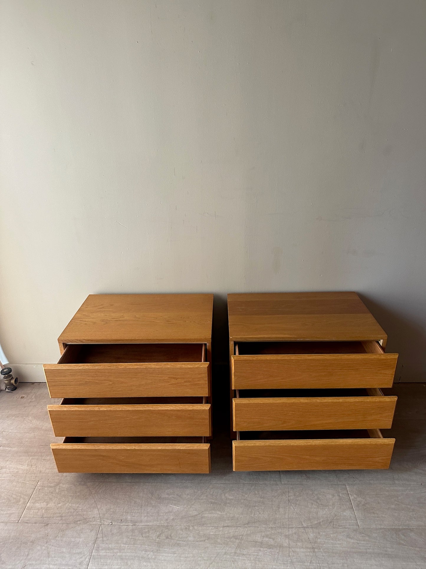 2 Dixie oak 3 drawer dressers. Sold individually.