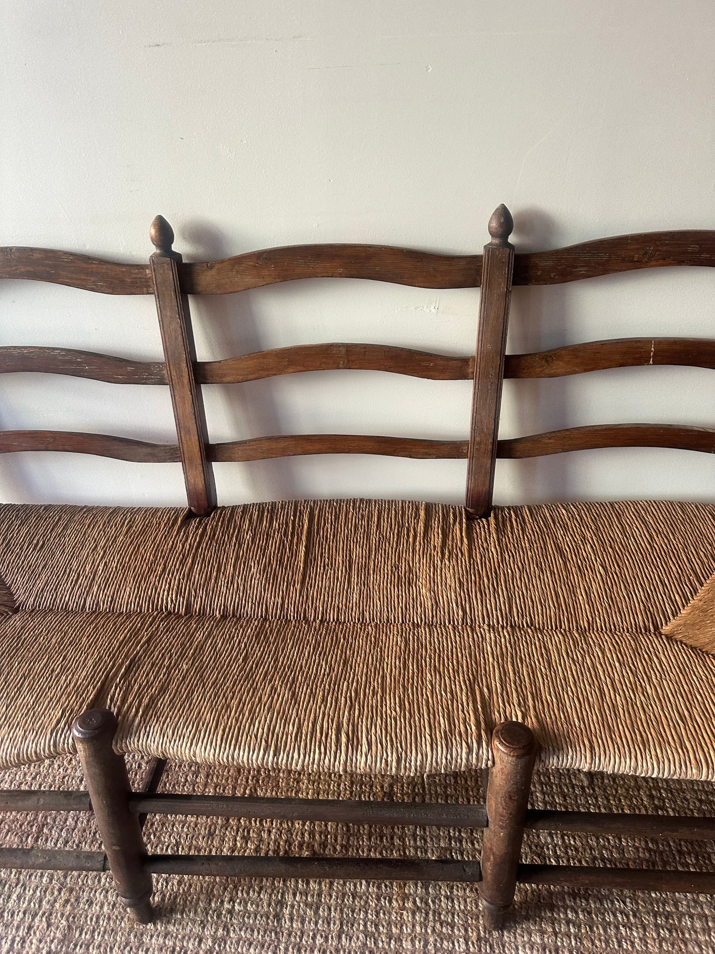 French provincial rush seat bench