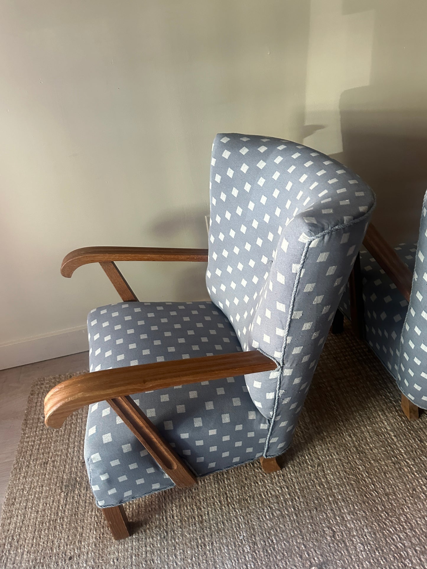 Danish wingback oak chairs. Sold individually.