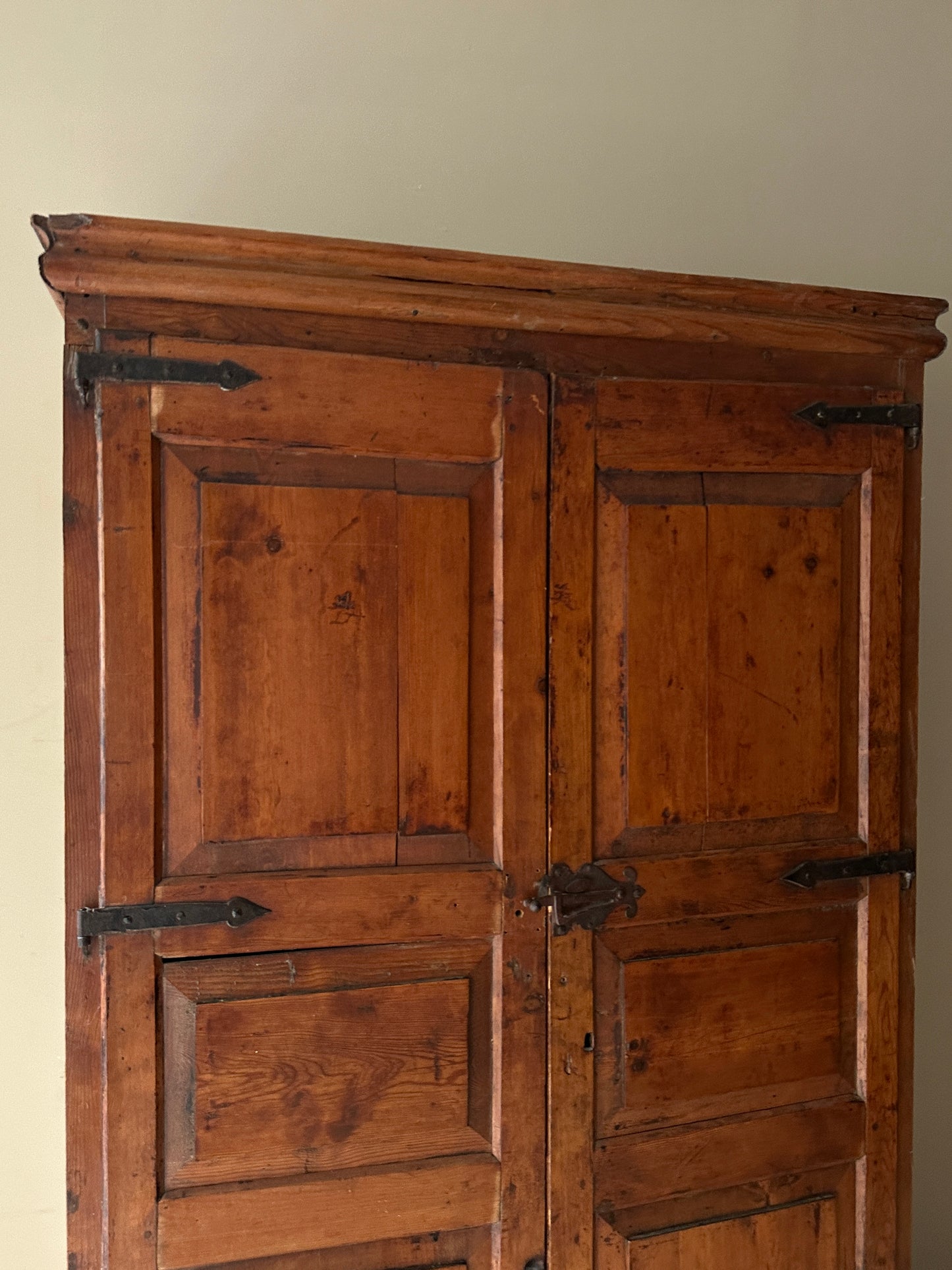 18th c. pine paneled cupboard