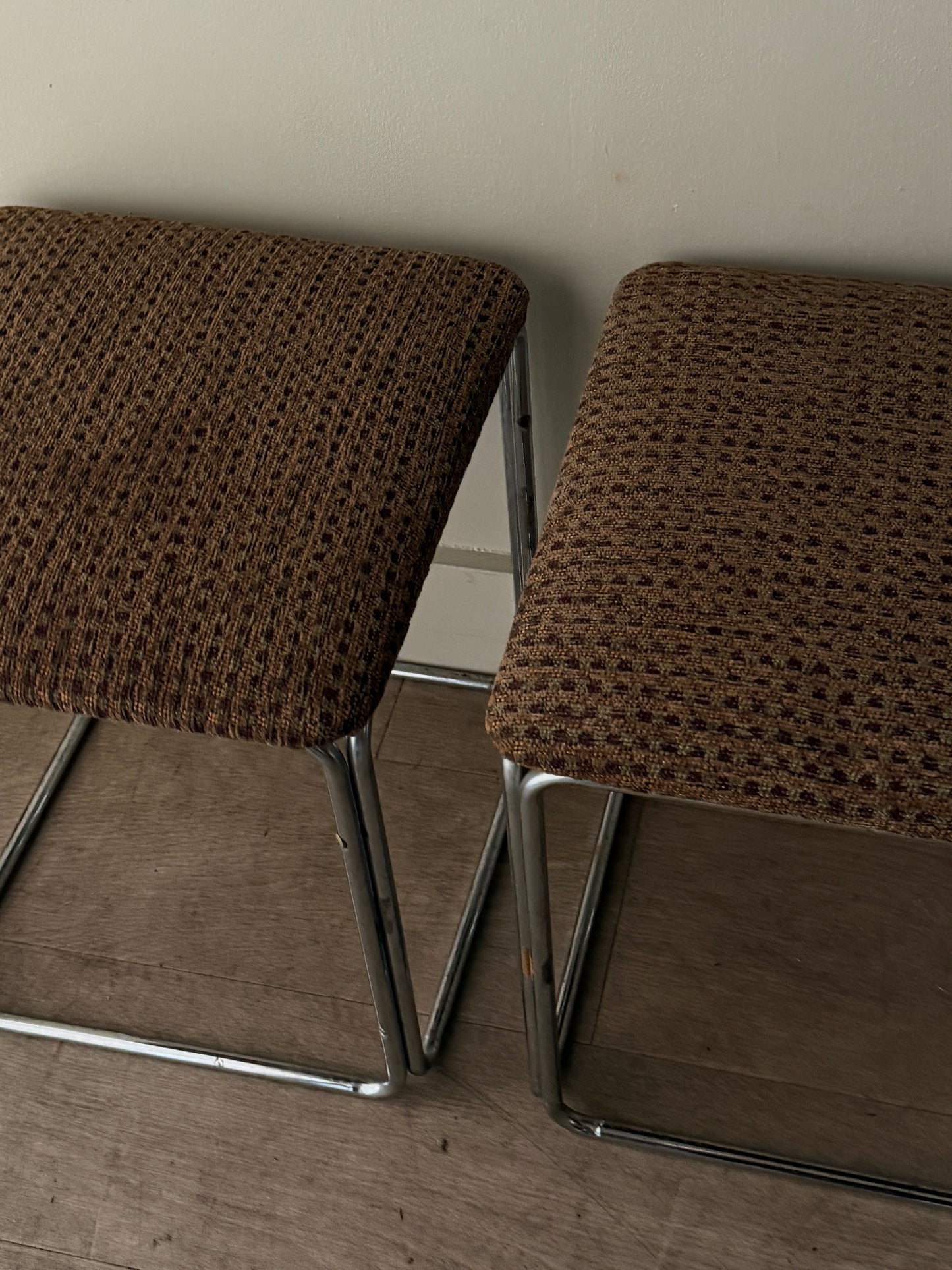 Pair of chrome stool. Sold as a pair.