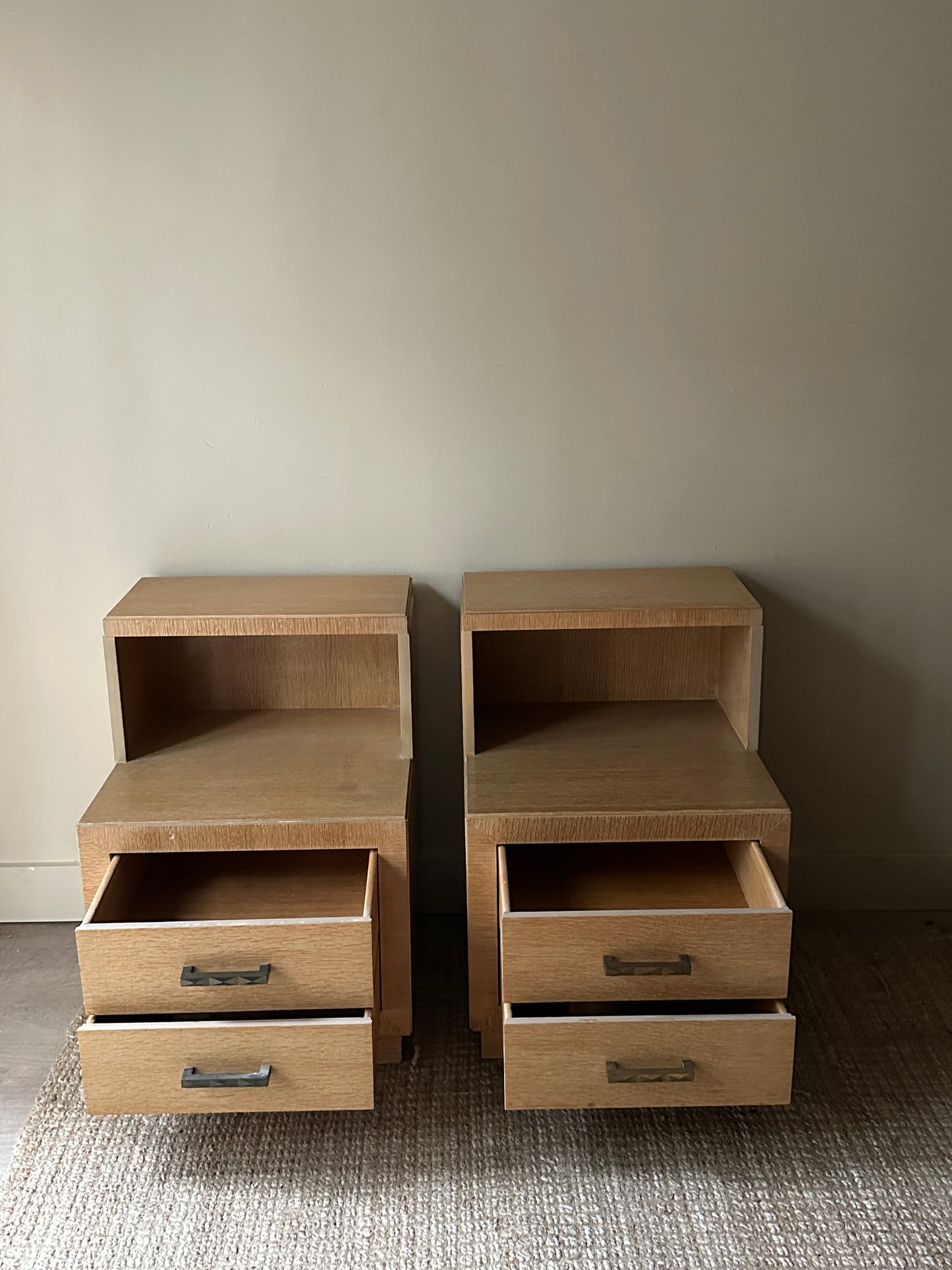 Blonde oak side tables. Sold individually.