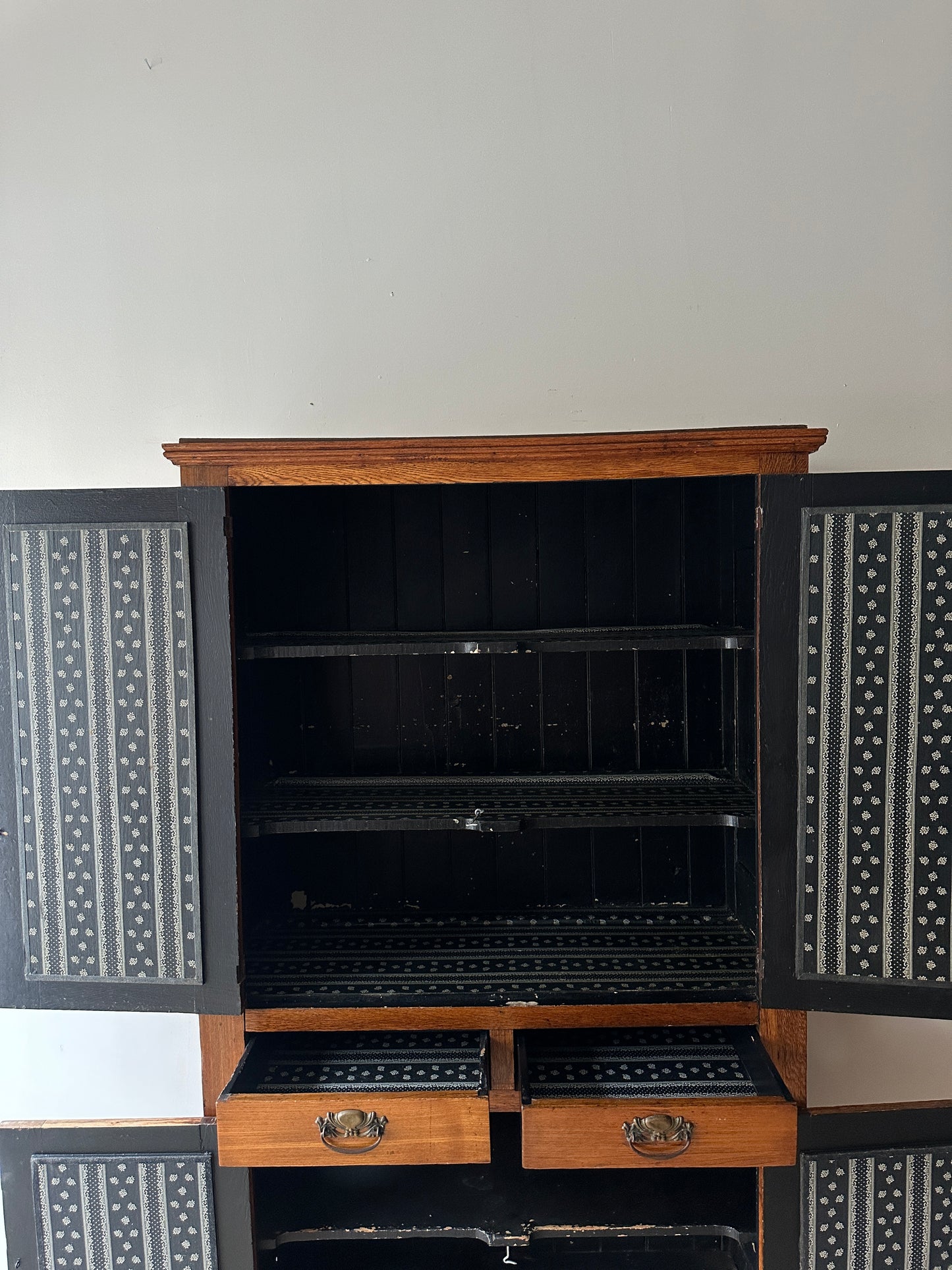 Carved golden oak hutch