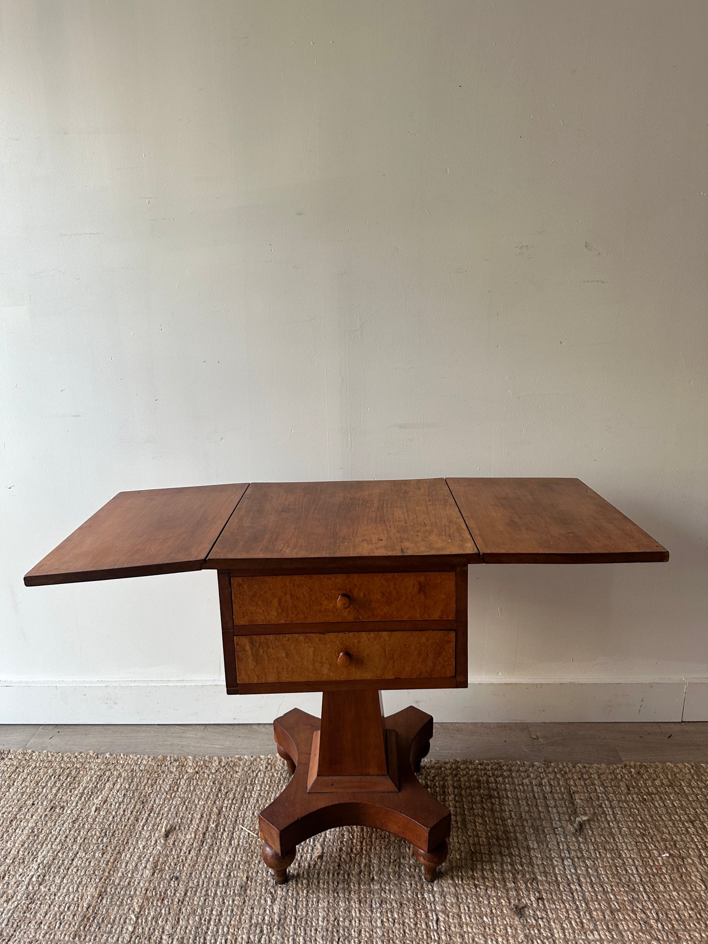 19th c. cherry and Birds Eye maple drop leaf stand