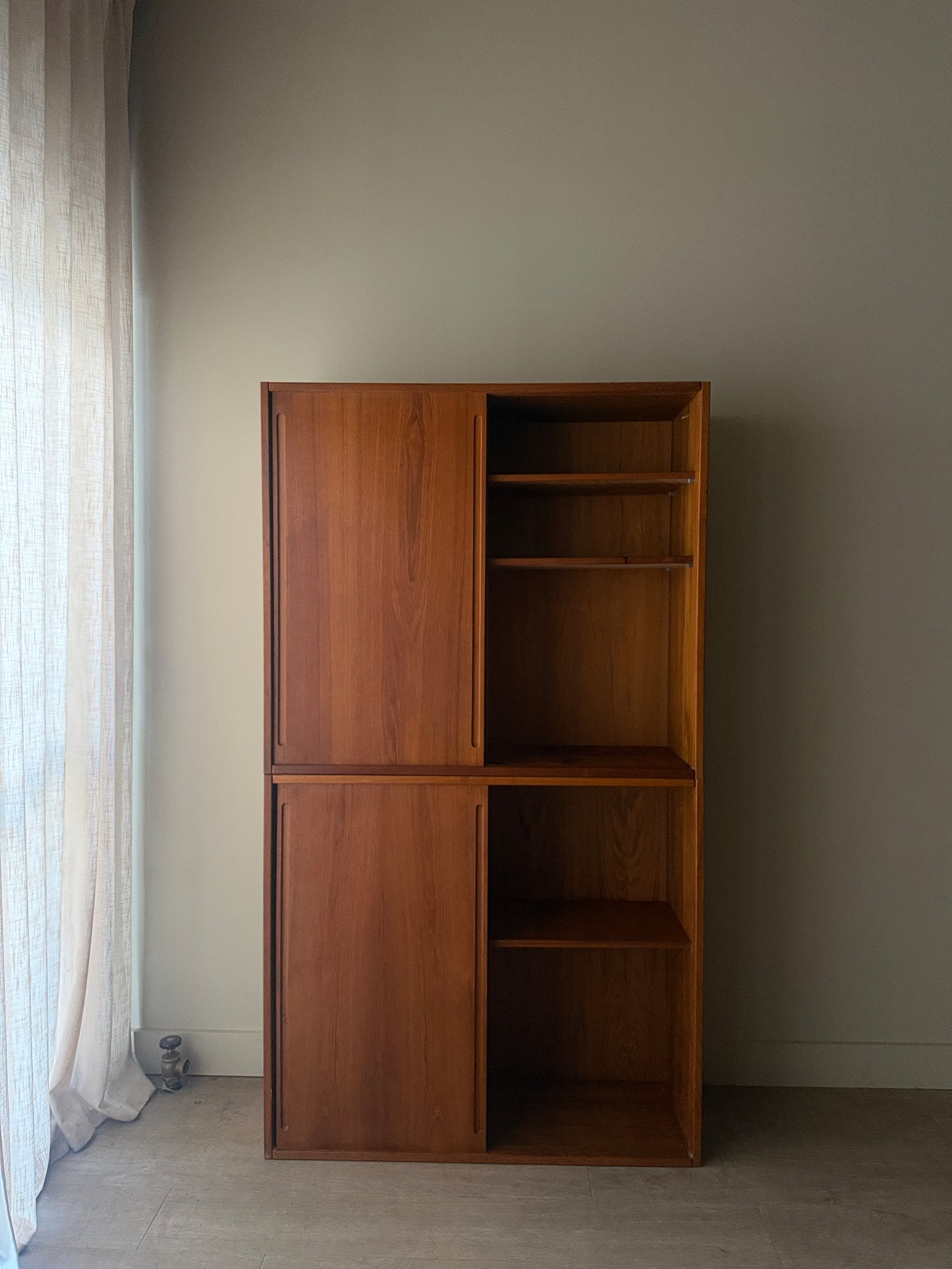 Two piece teak cabinet