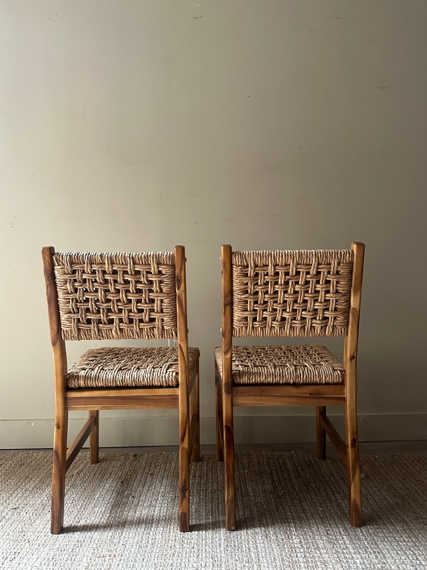 Woven mango wood chairs. Sold individually.