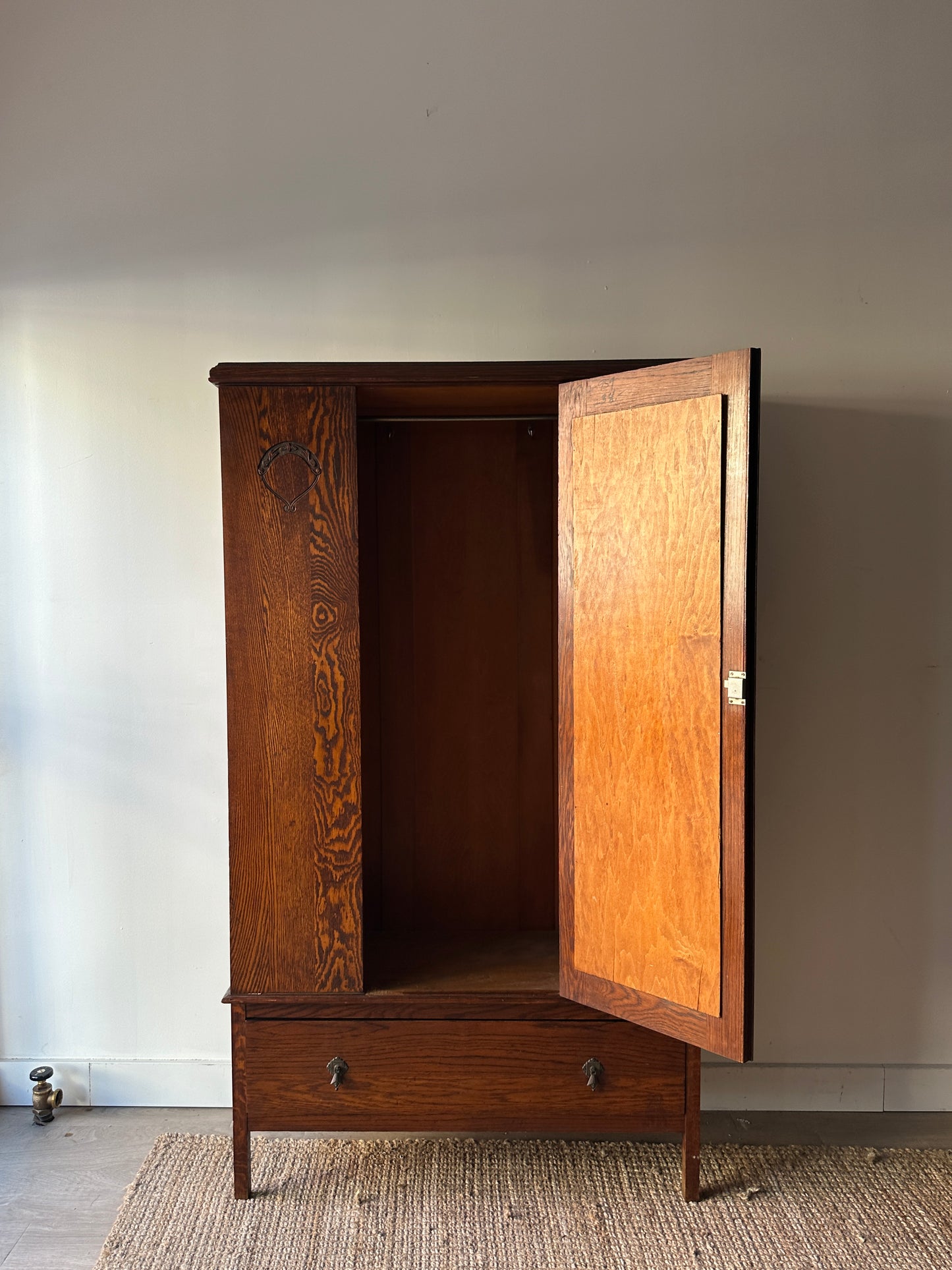 English Tiger oak armoire