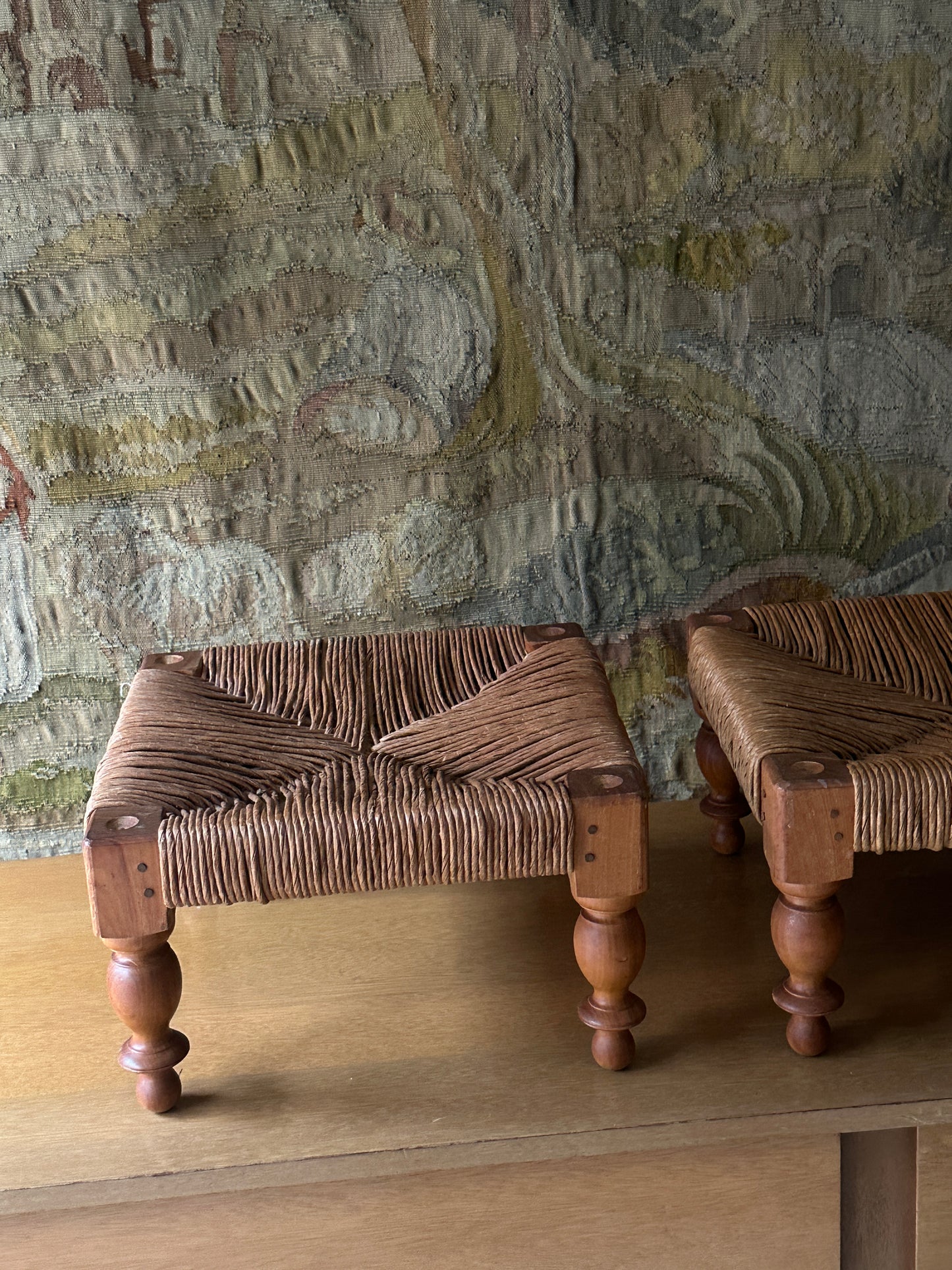 Rush footstools. Sold individually.