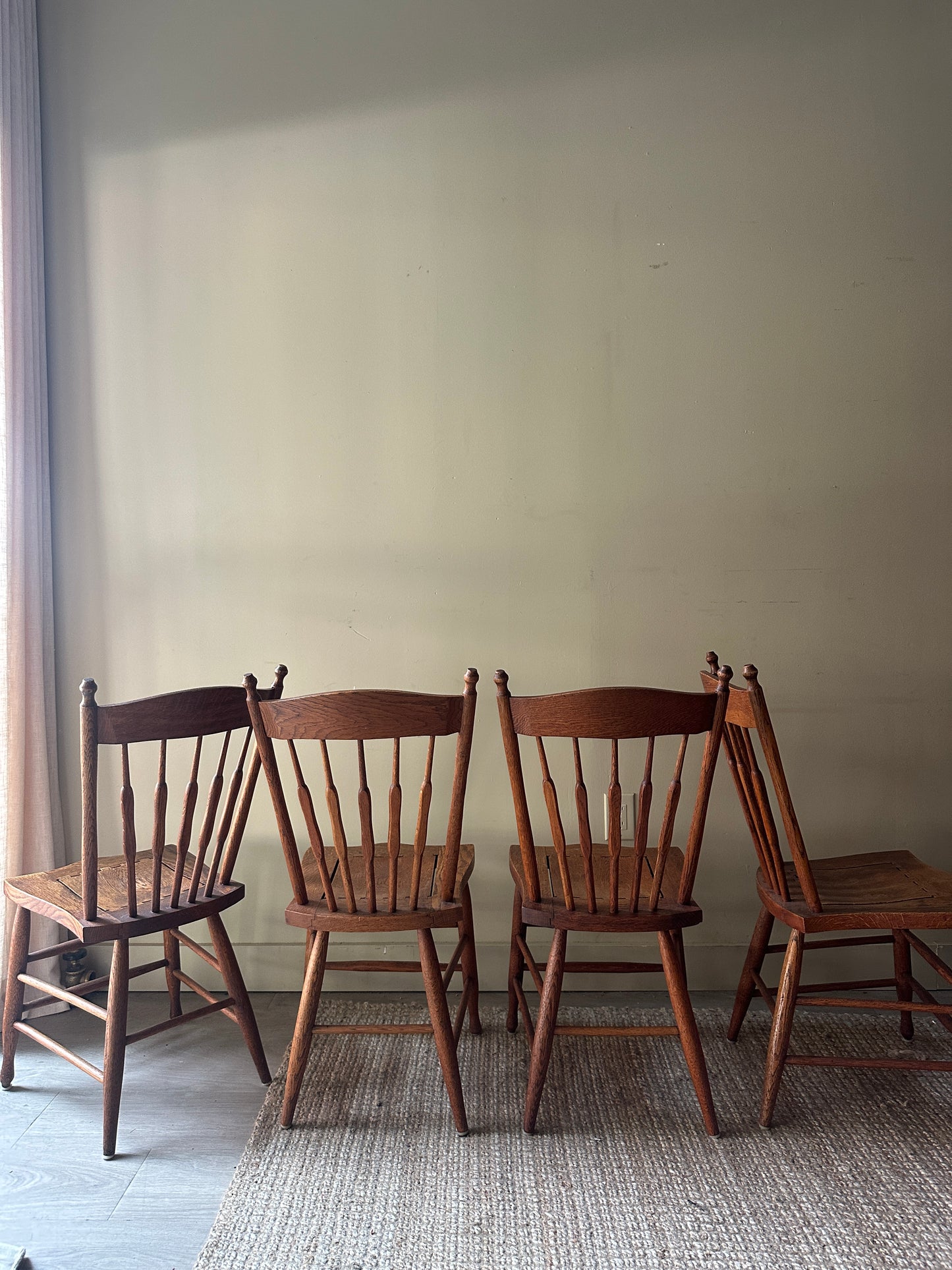 6 Oak dining chairs. Sold in pairs.