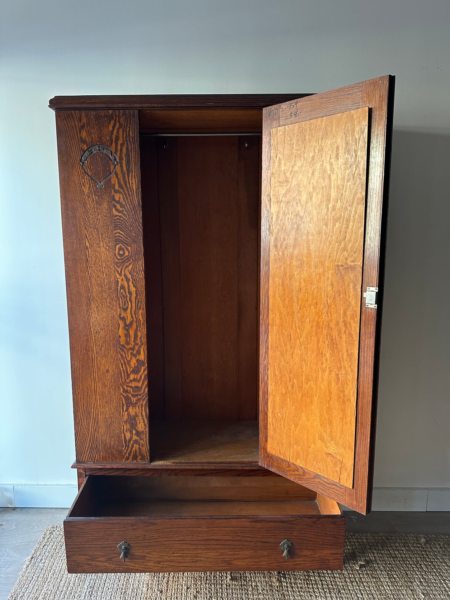 English Tiger oak armoire