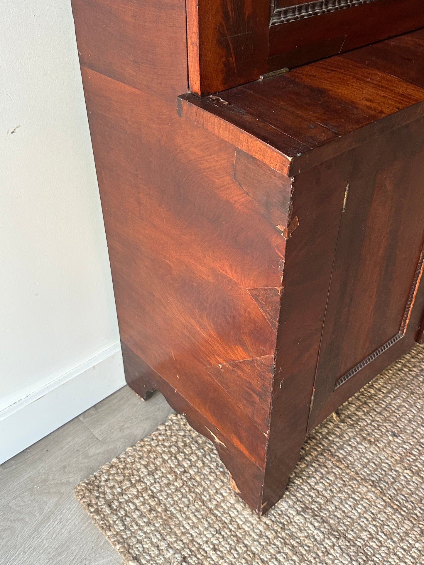 Burled mahogany secretary cabinet