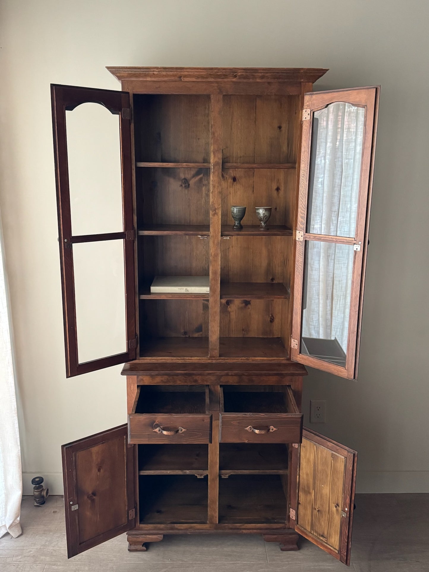 Narrow pine display hutch