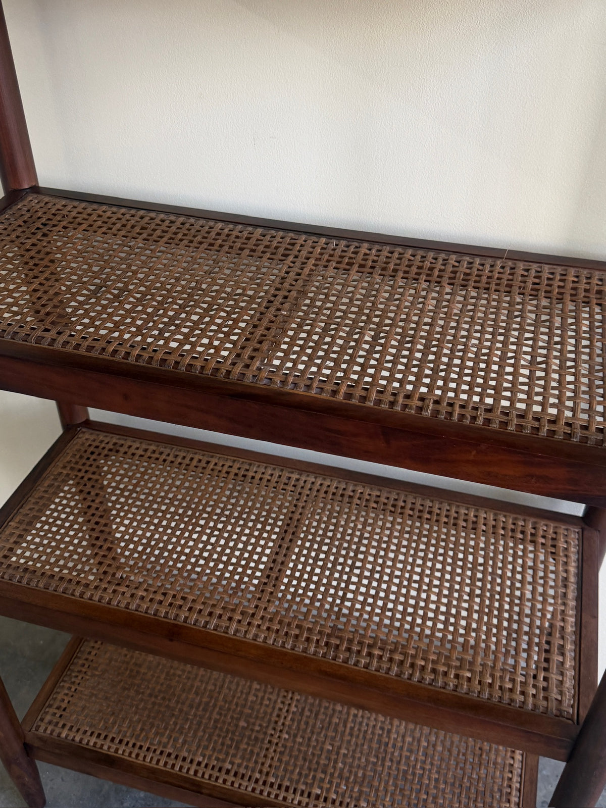 Caned walnut shelf