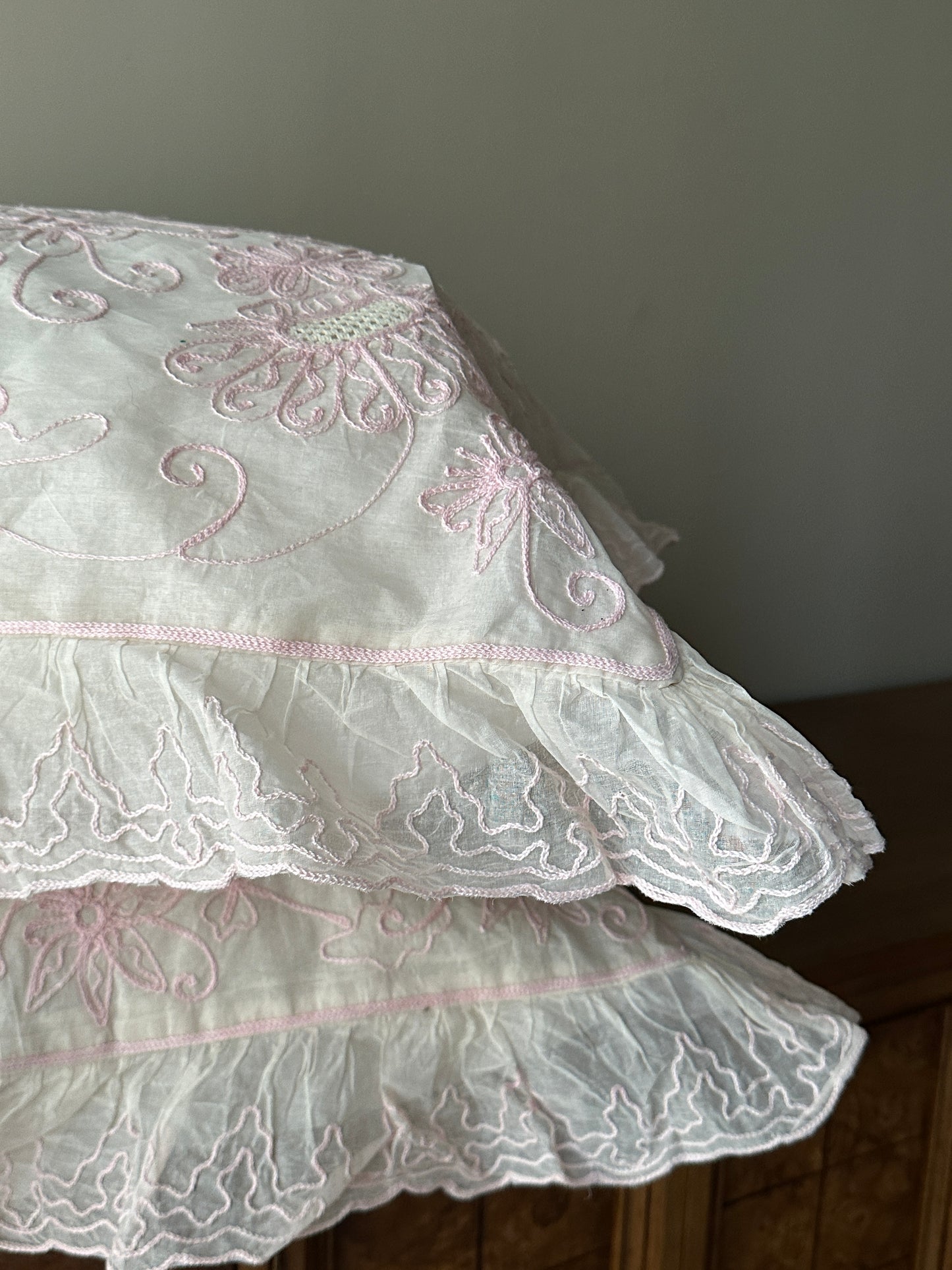 Pair of European shams and inserts. Set of 2. Light Pink Thread design.