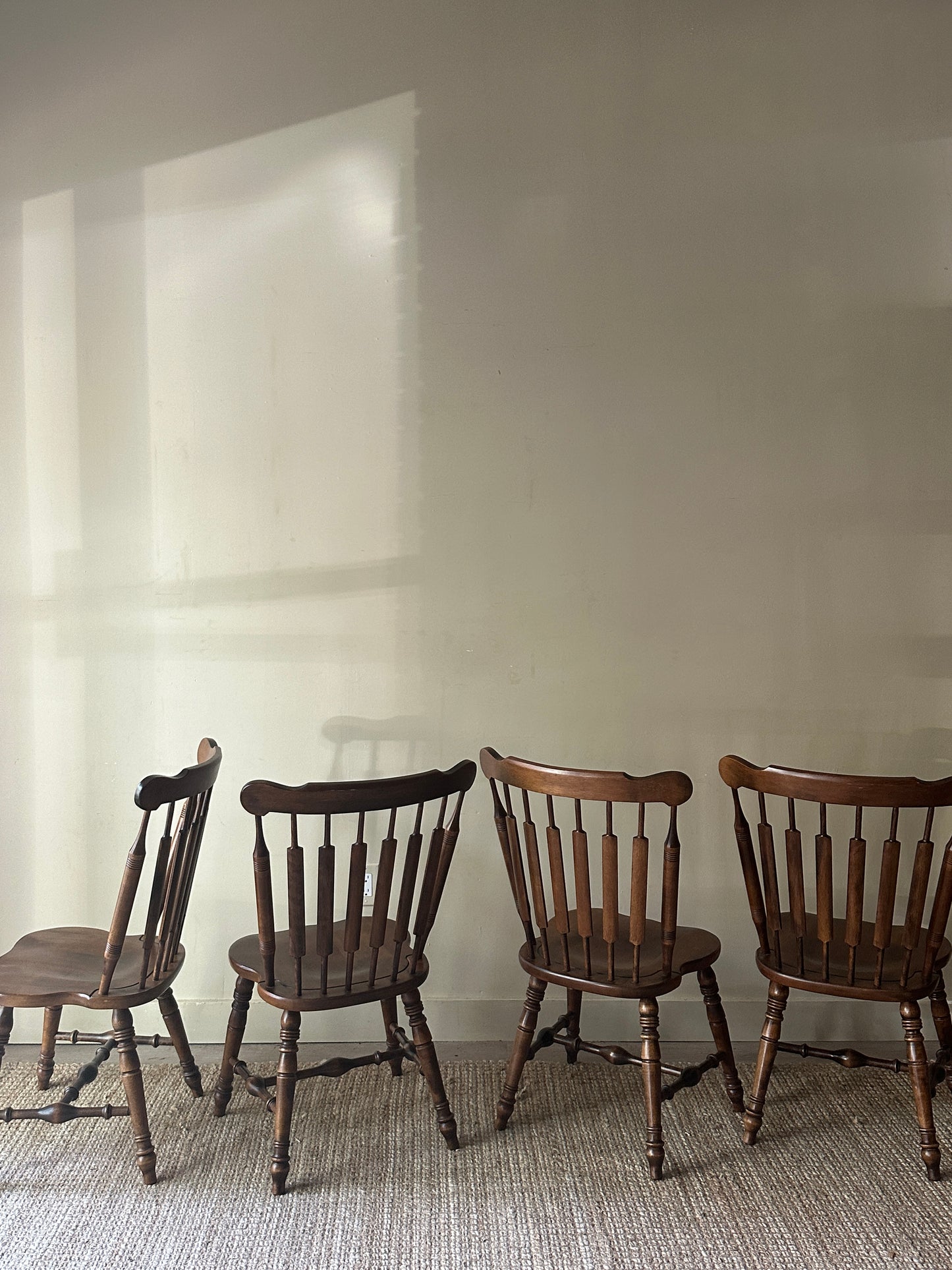Pine dining chairs. Sold in pairs.