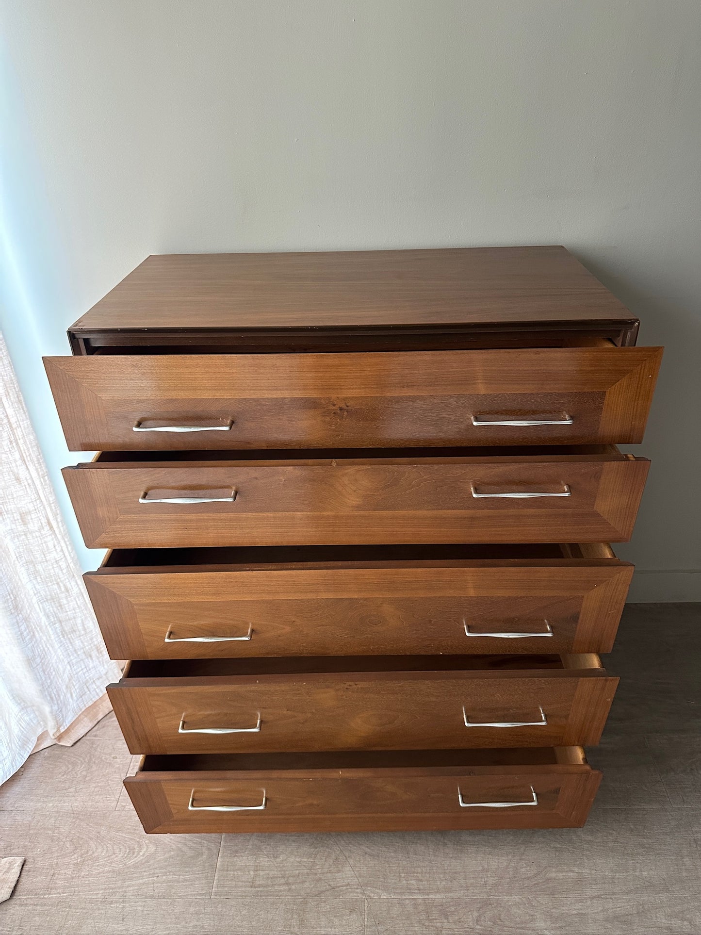 Walnut dresser with chrome handles