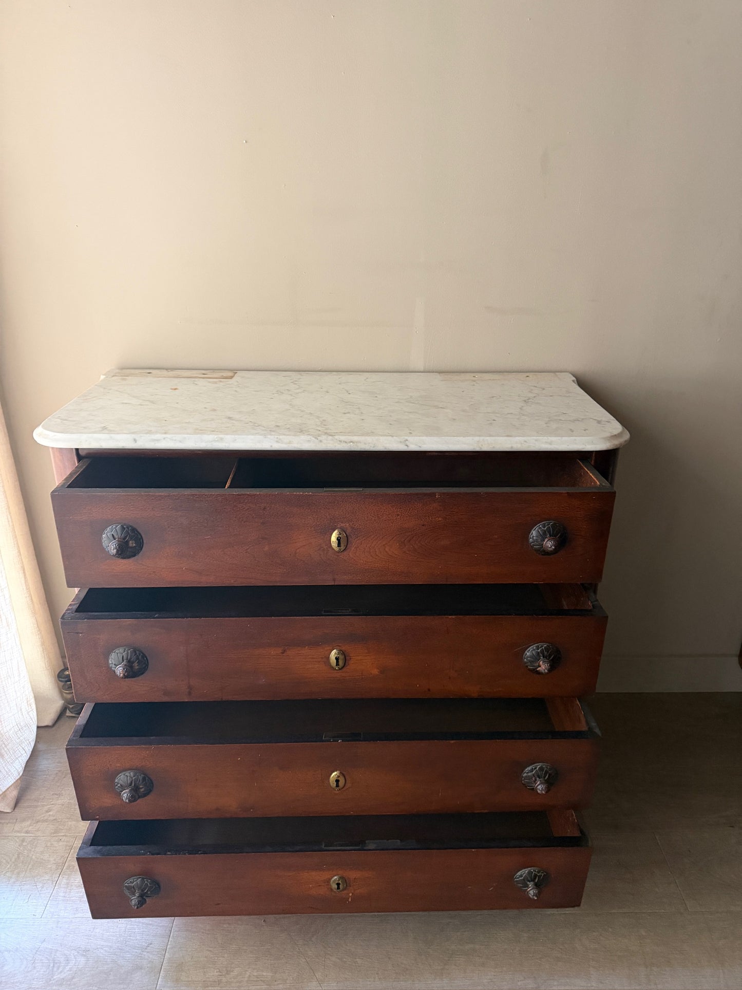 Victorian marble top walnut dresser