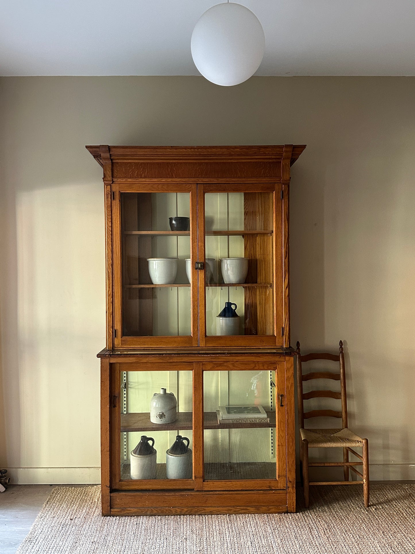 Two piece oak display case