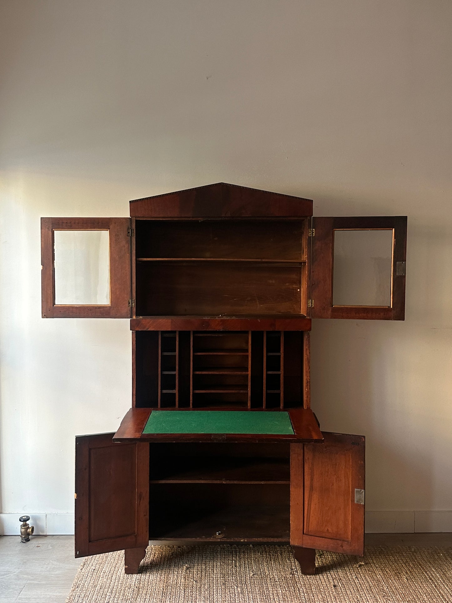 Burled mahogany secretary cabinet