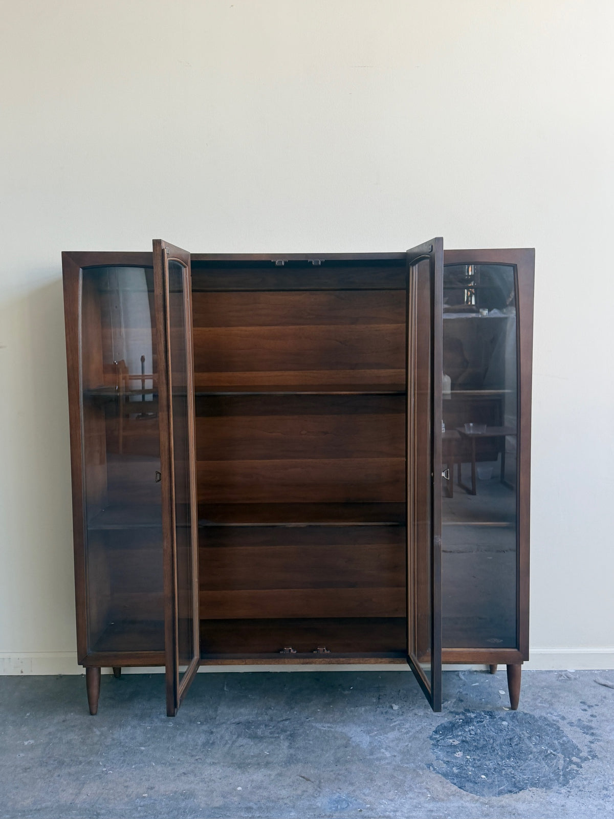 Broyhill walnut display cabinet