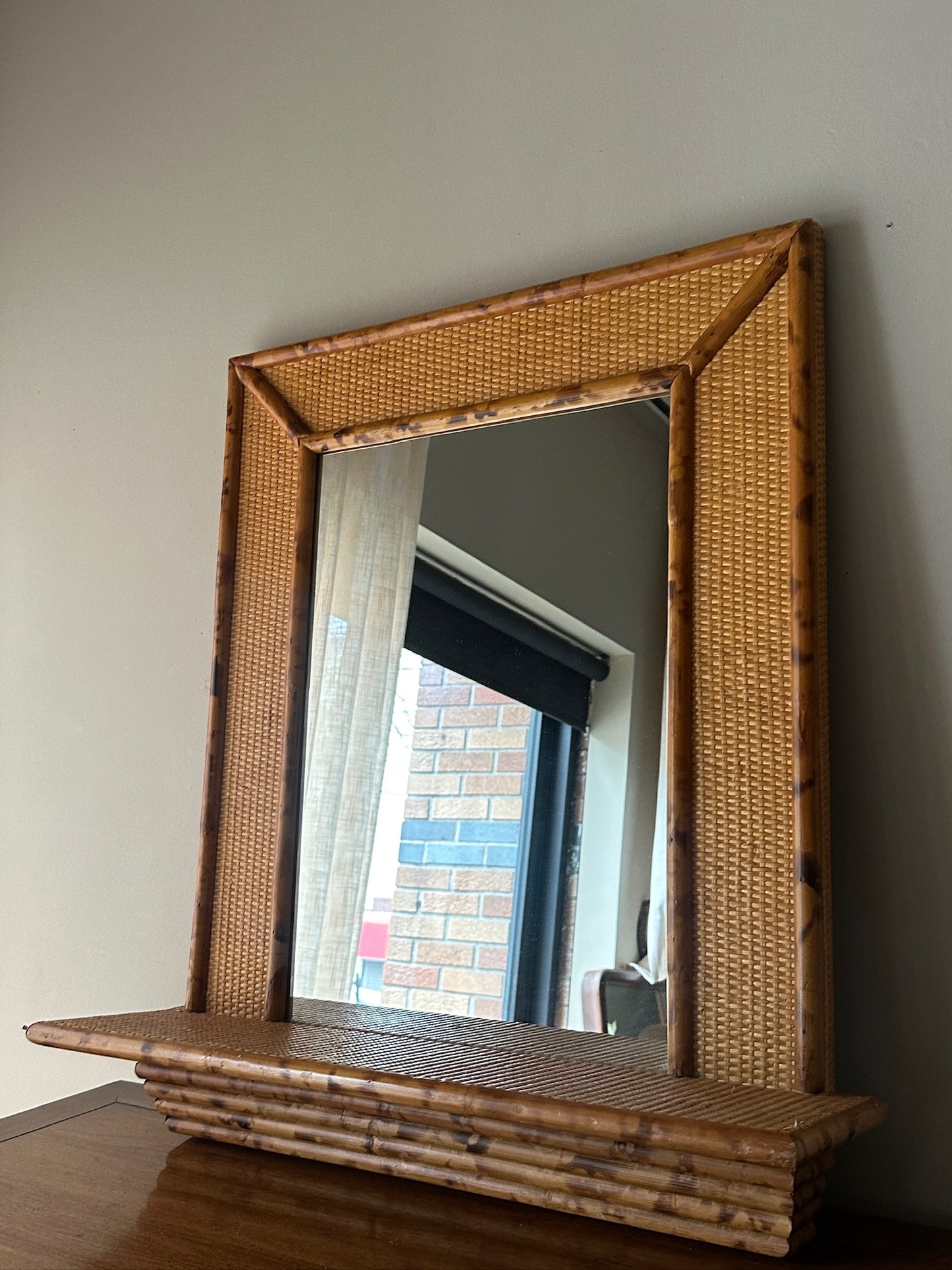 Bamboo mirror with shelf