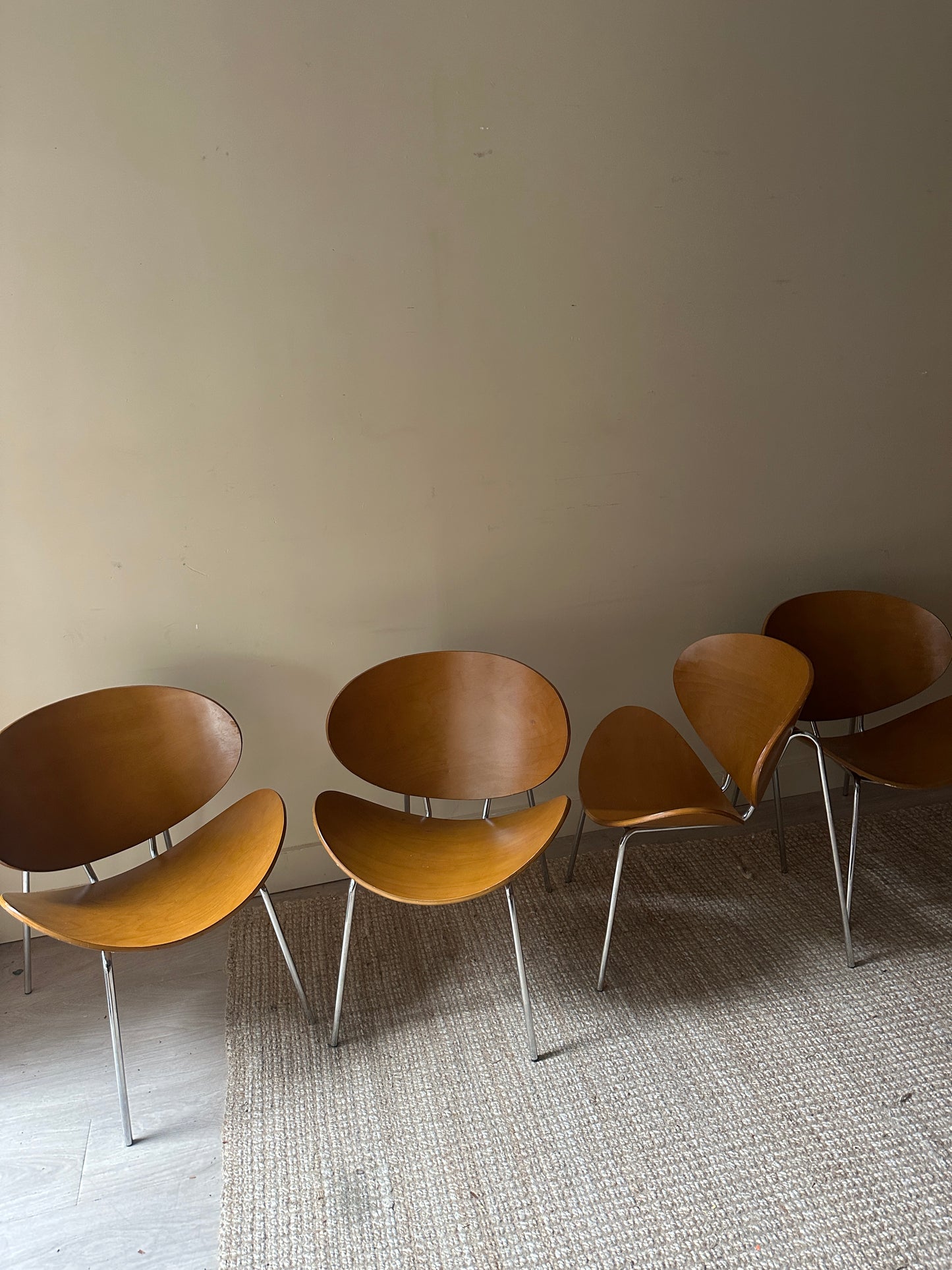 Beechwood clamshell chairs. Sold individually.