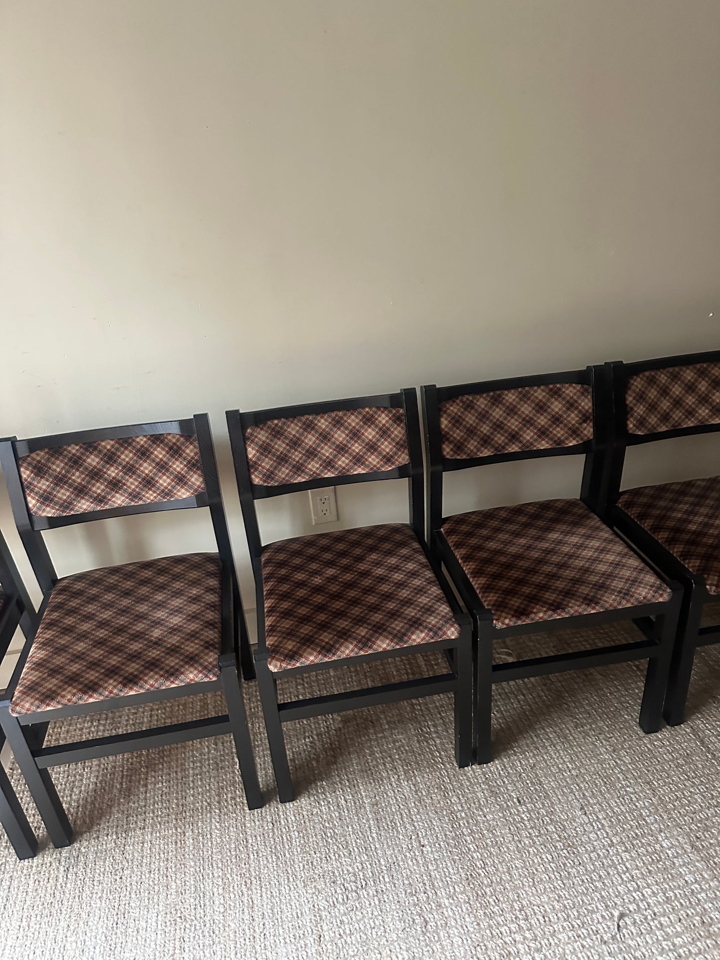 6 upholstered dining chairs. Sold in pairs.