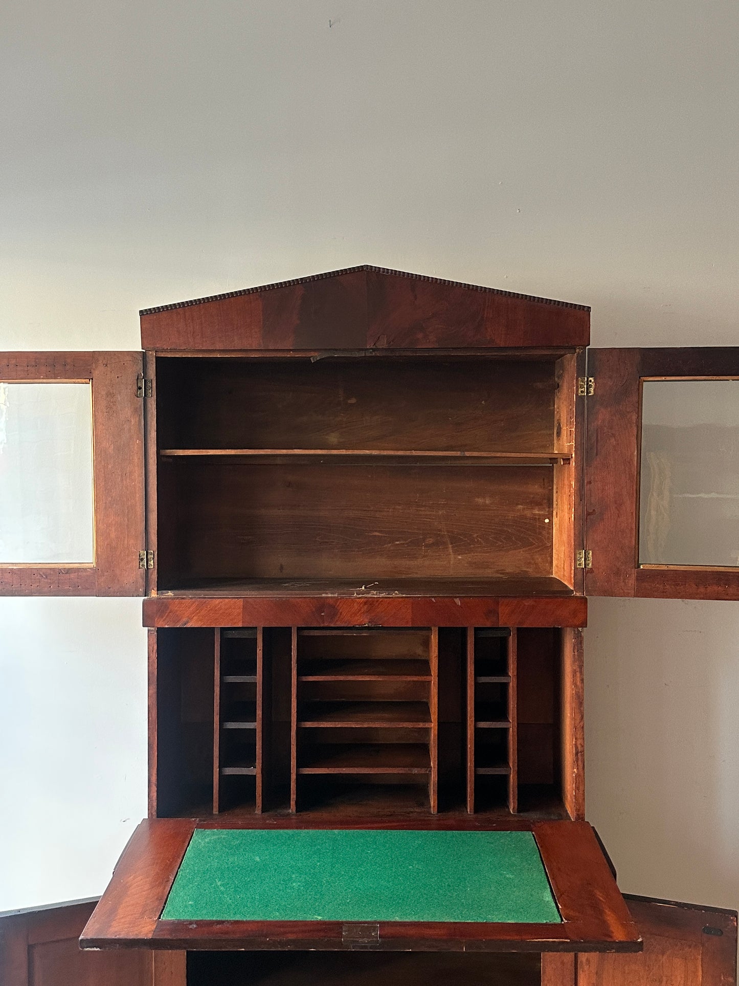 Burled mahogany secretary cabinet