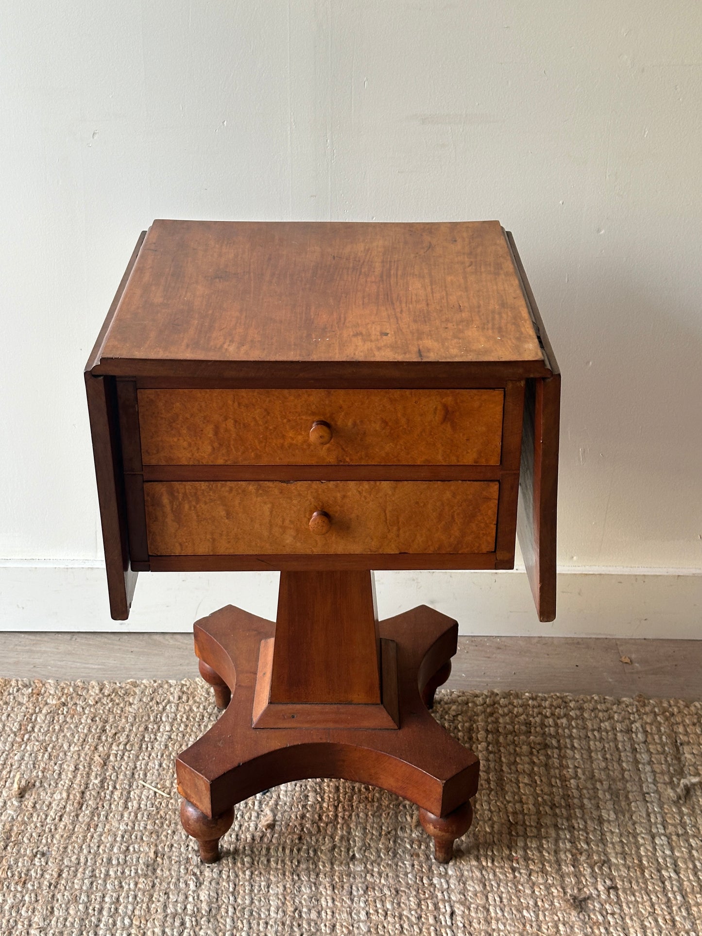 19th c. cherry and Birds Eye maple drop leaf stand