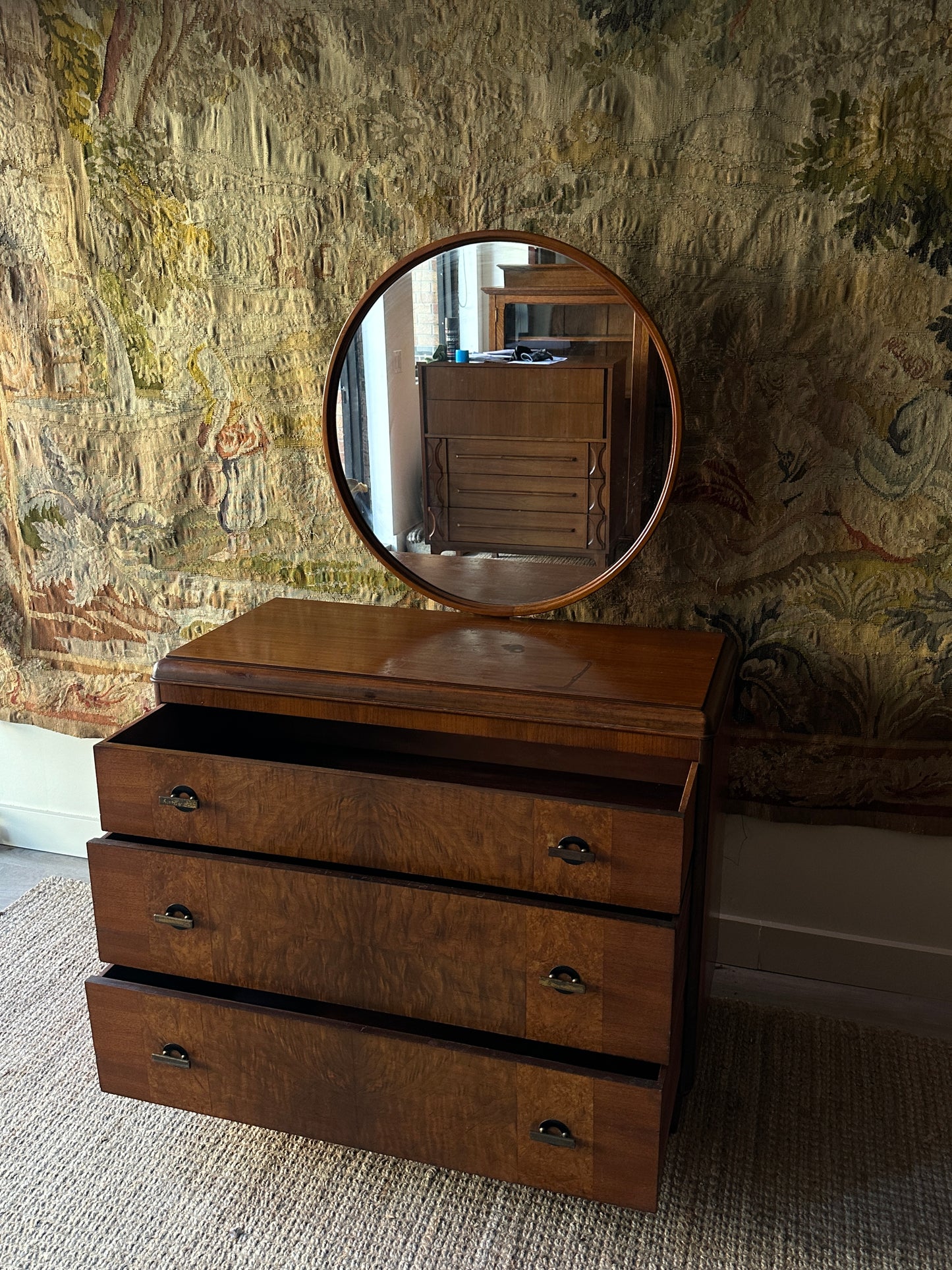 Art Deco walnut dresser with mirror