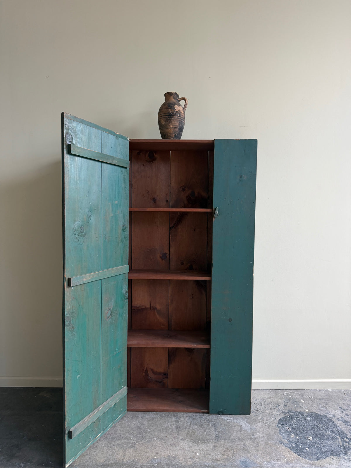 Teal painted pine cupboard