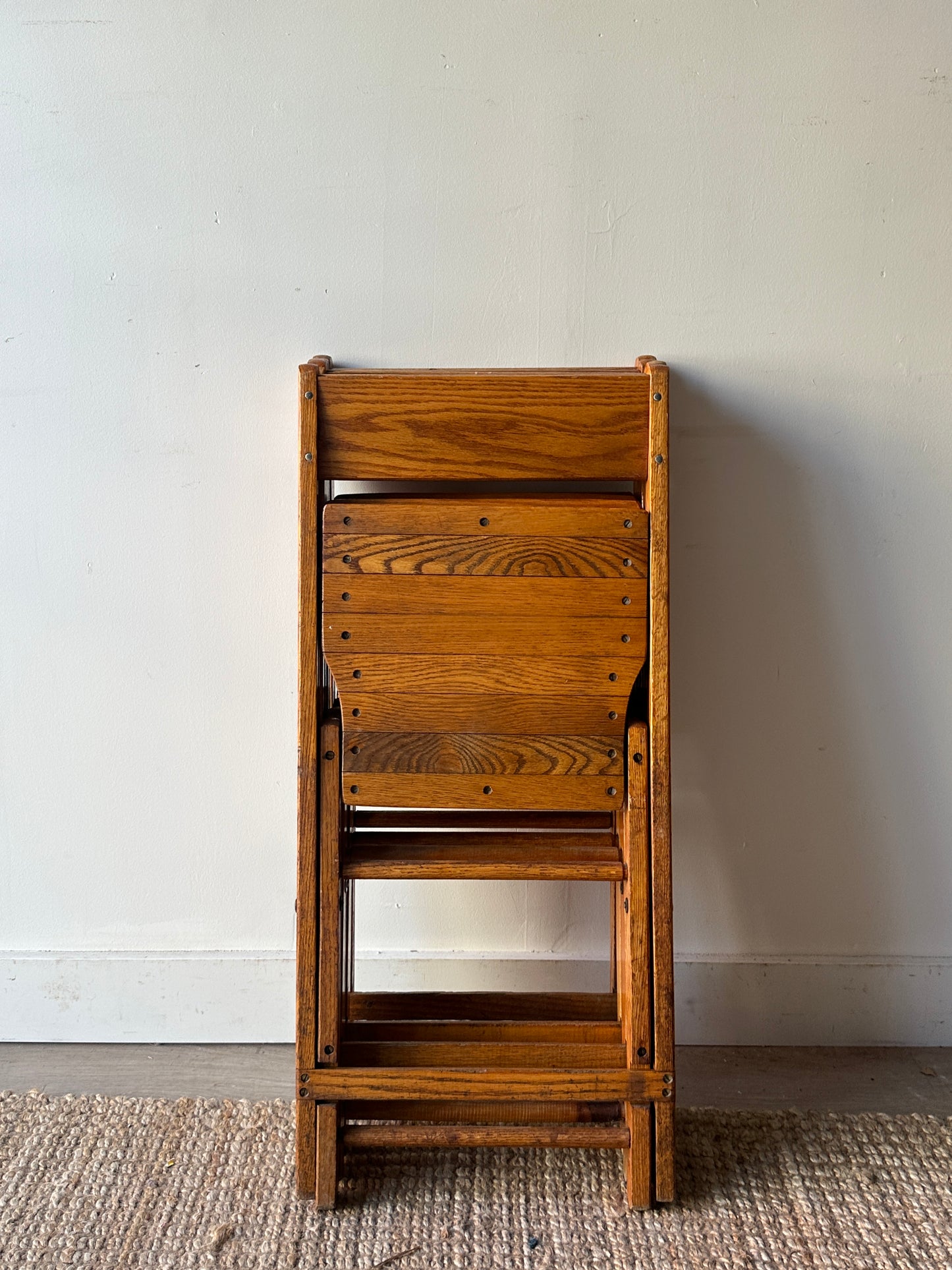 4 oak folding chairs. Sold individually.