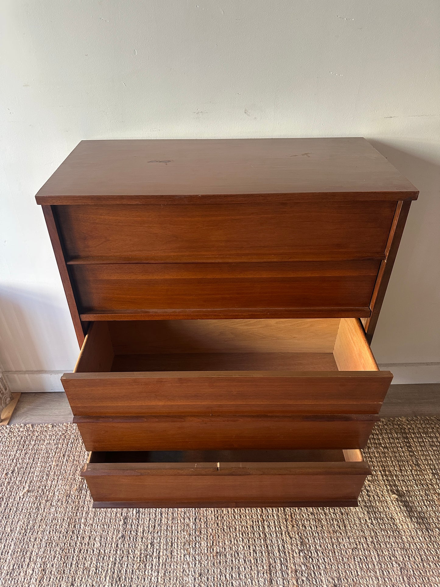Walnut tallboy with painted top.