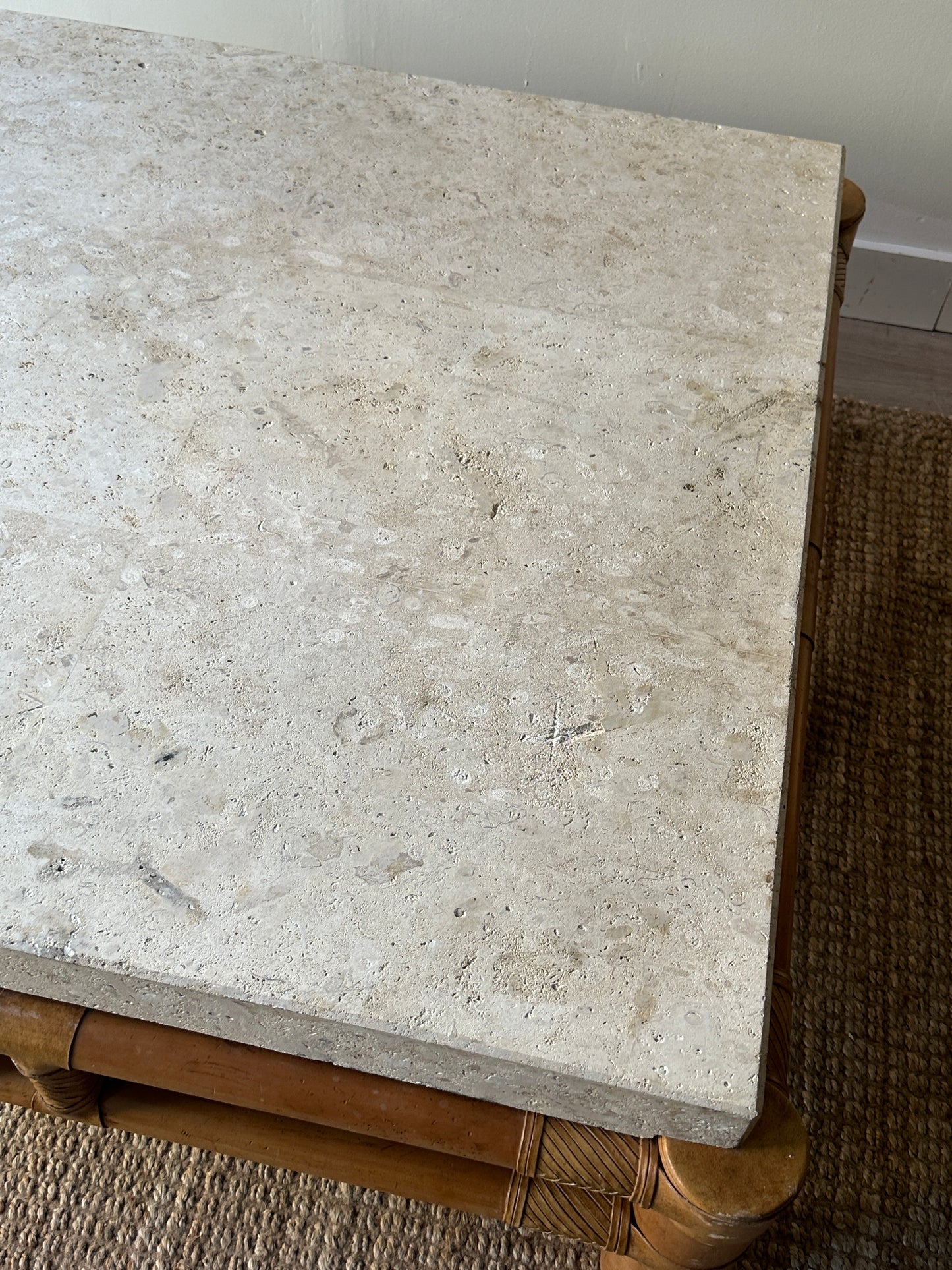Travertine and bamboo coffee table
