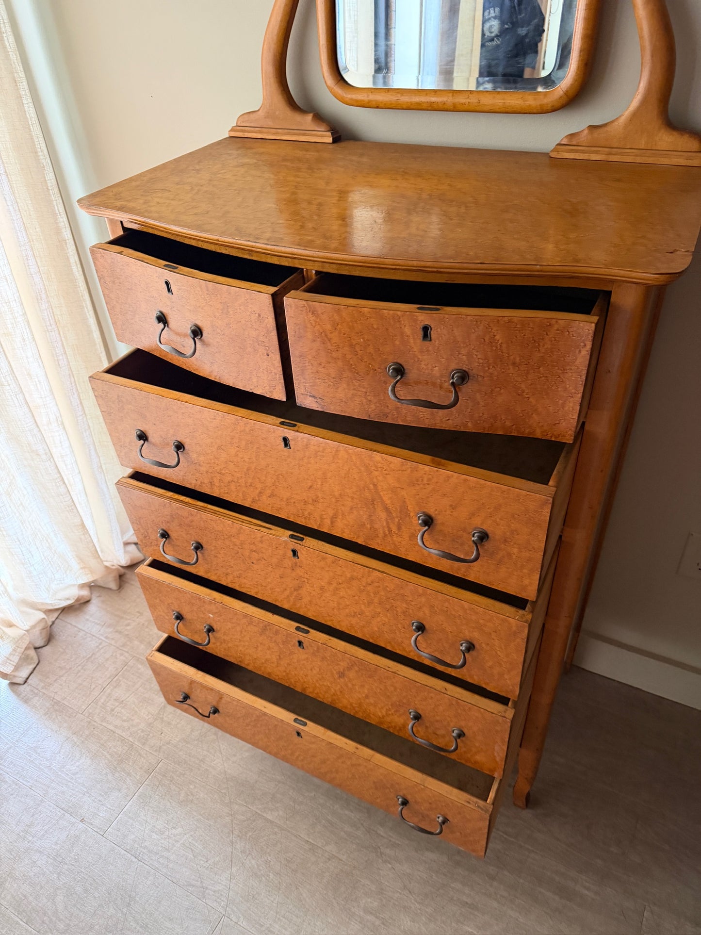 Bird’s eye maple dresser with mirror