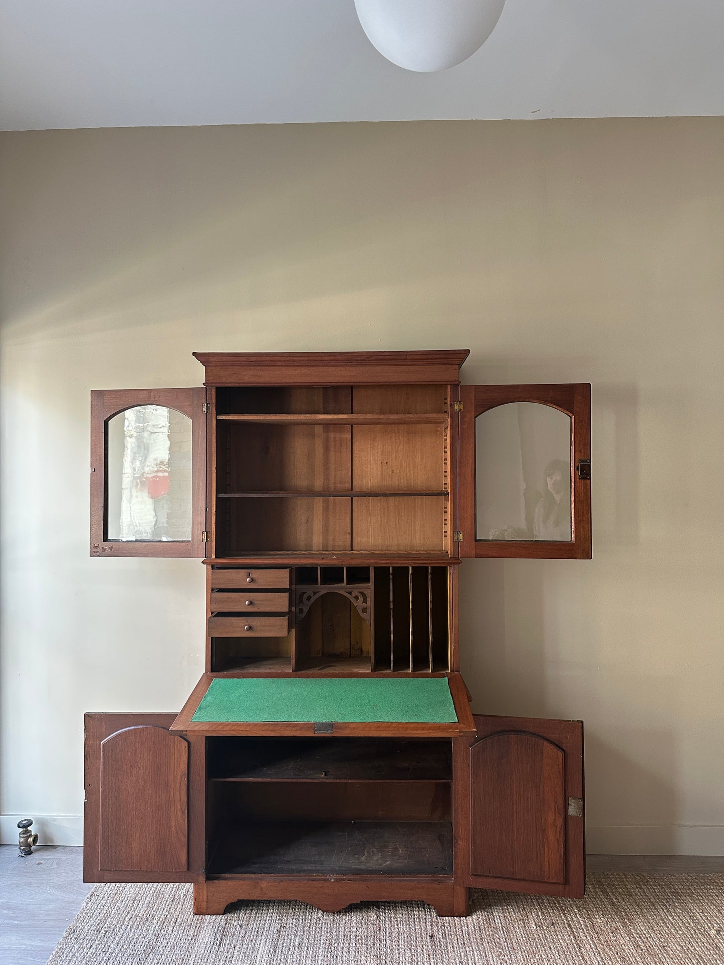 Two piece pine secretary hutch