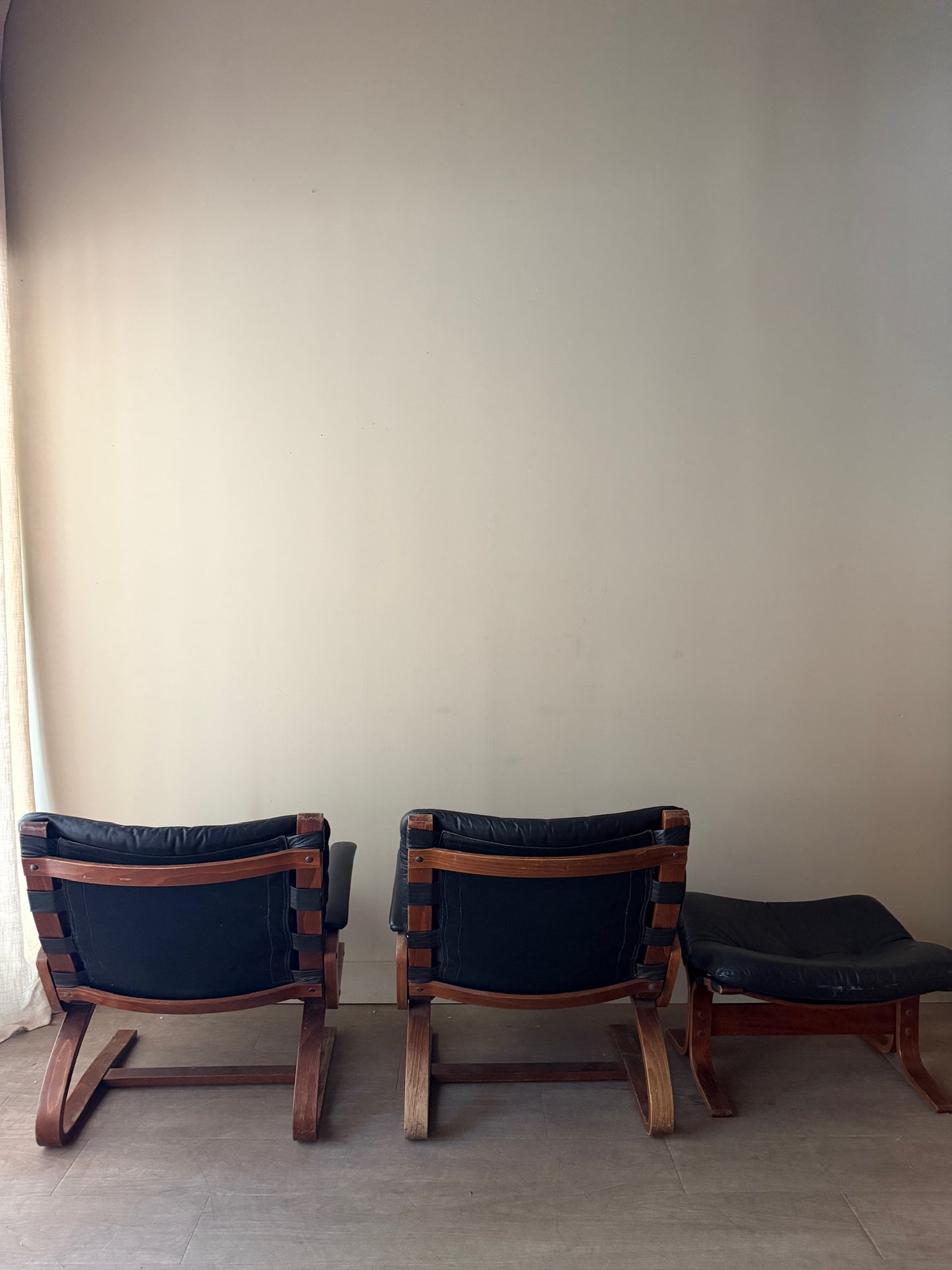 Elsa and Nordahl Solheim Kengu leather armchair with ottoman (right)