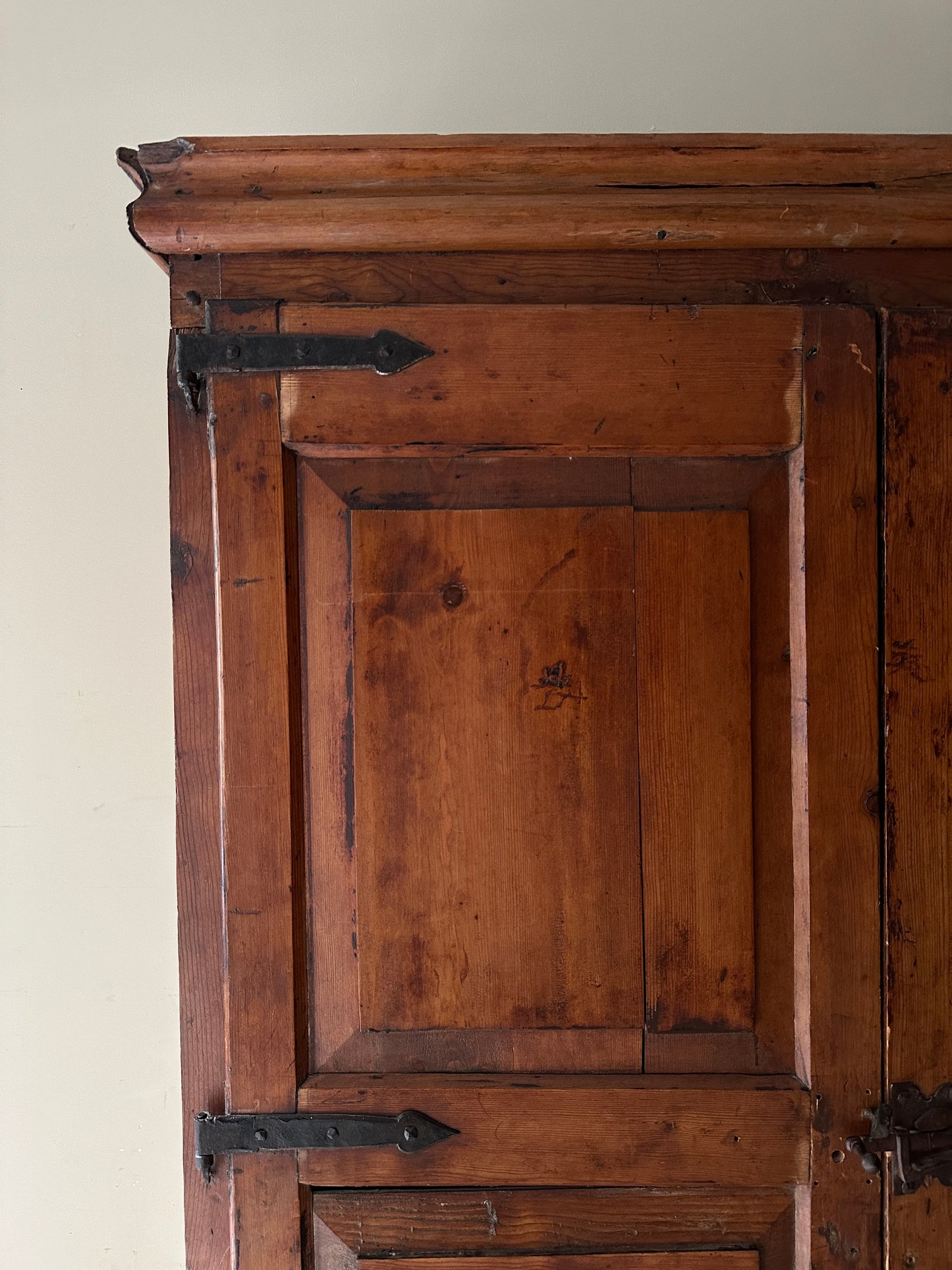 18th c. pine paneled cupboard