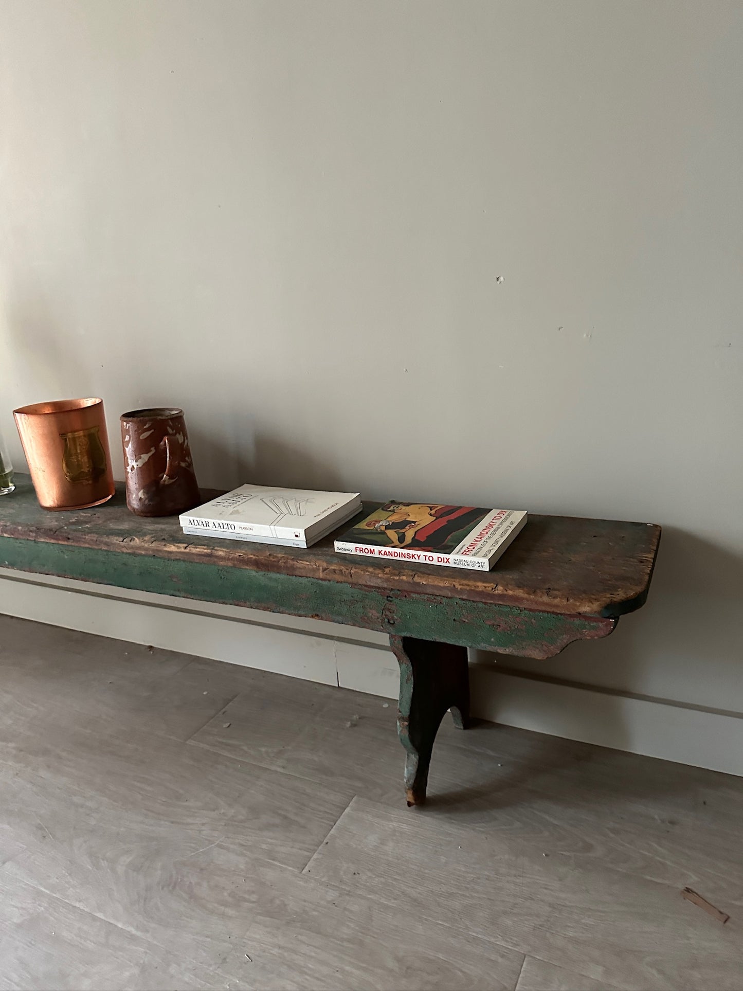 Green painted pine bench