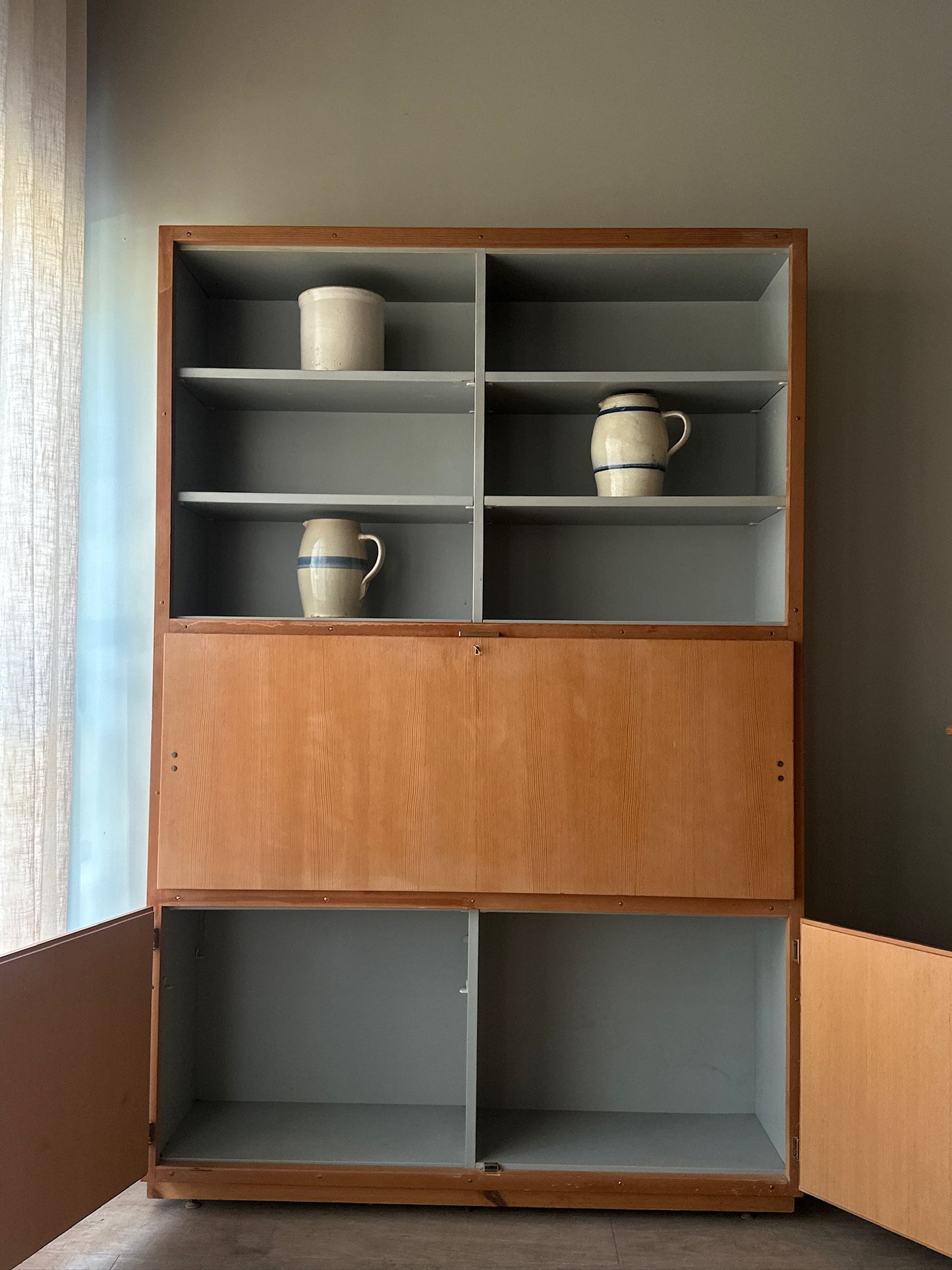 Swedish pine secretary bookcase cabinet