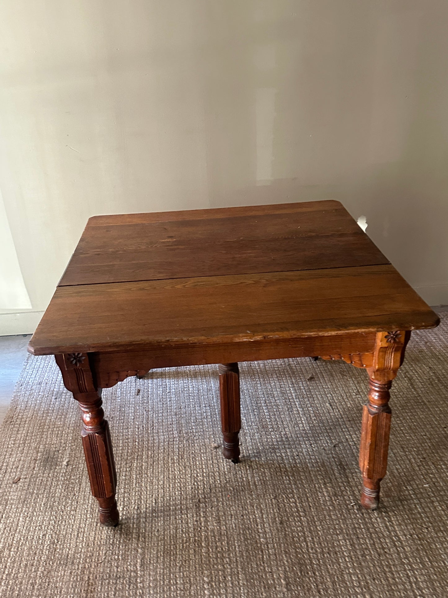 Oak carved dining table with leaf